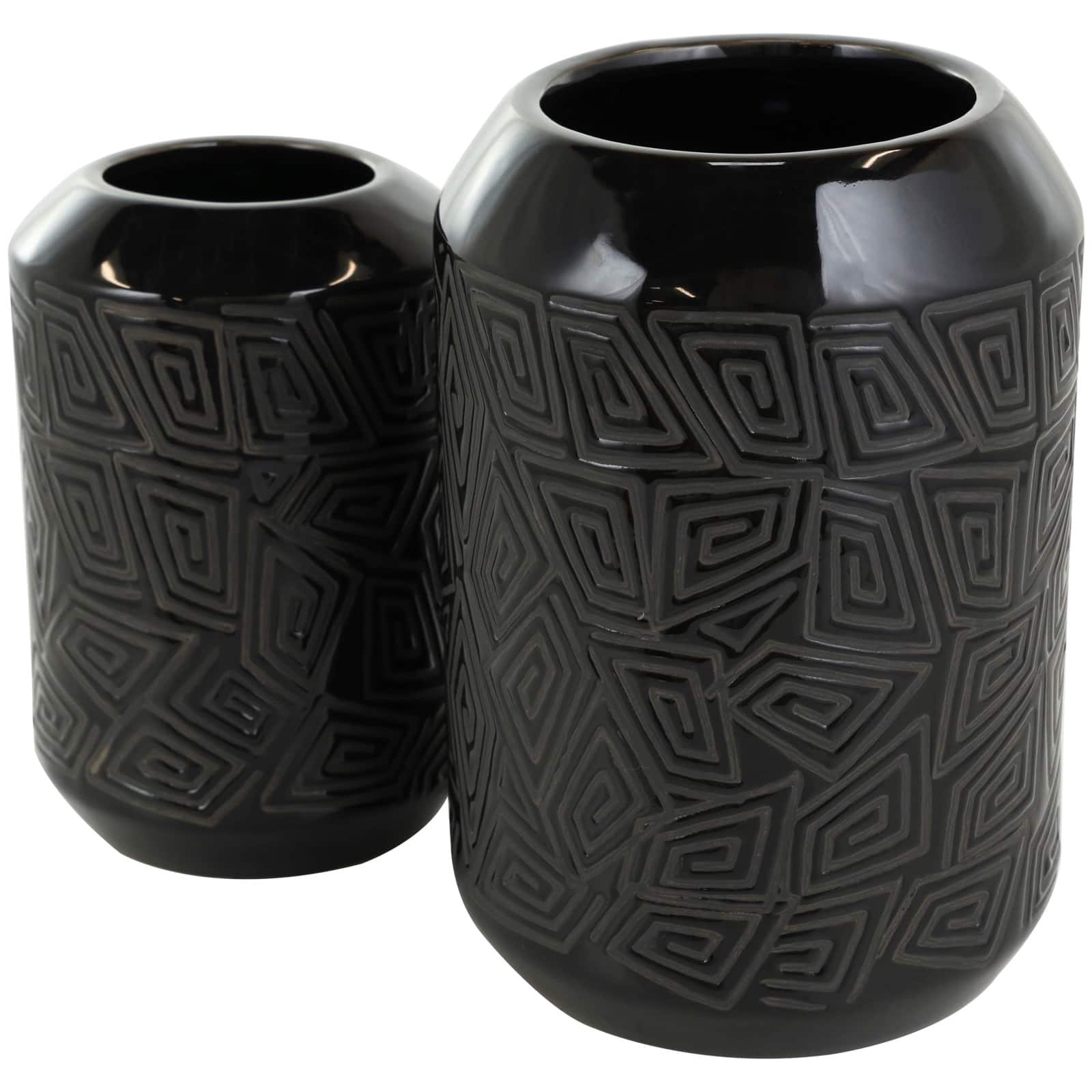 Black Ceramic Vase with Geometric Etchings Set