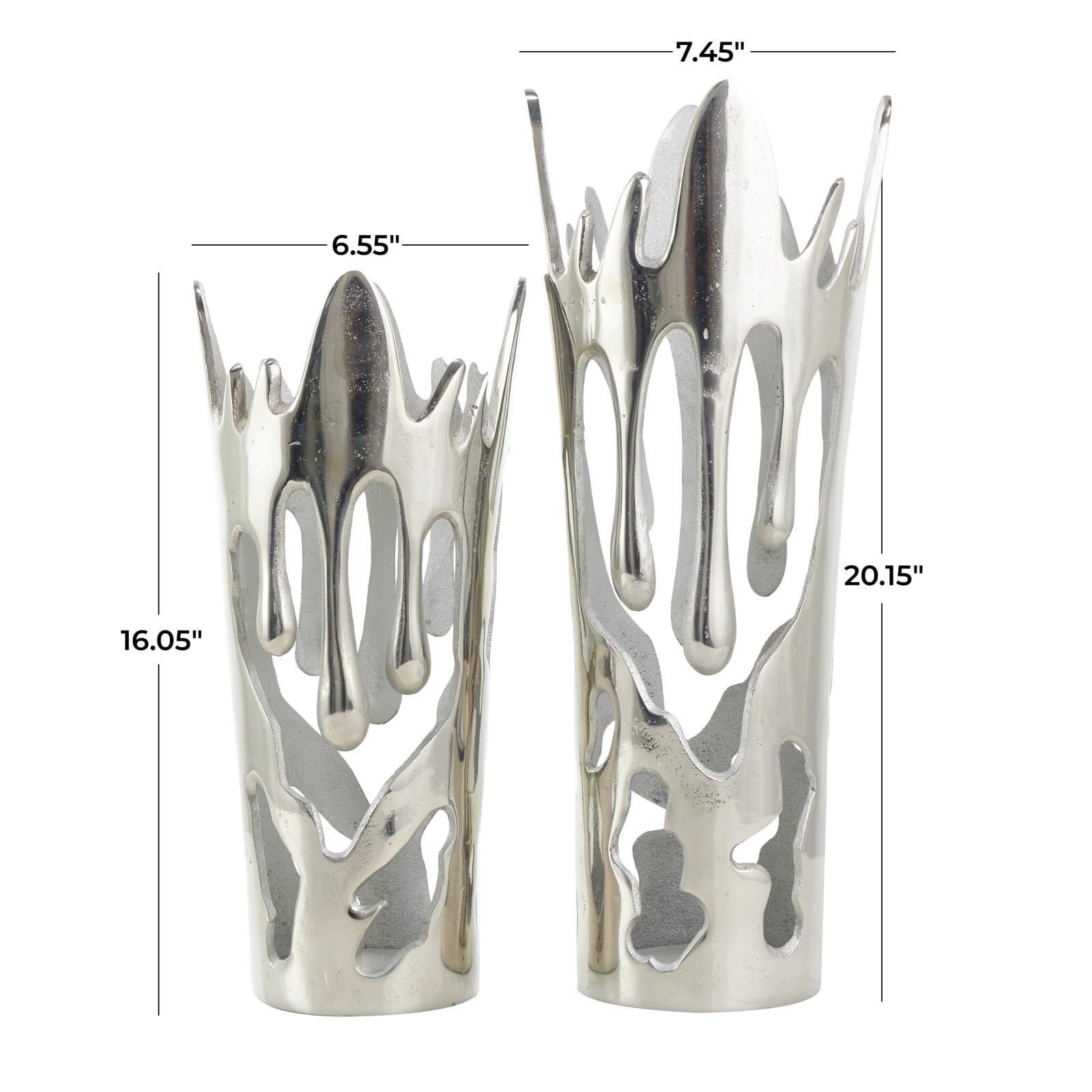 Silver Aluminum Melting Drip Vase Set