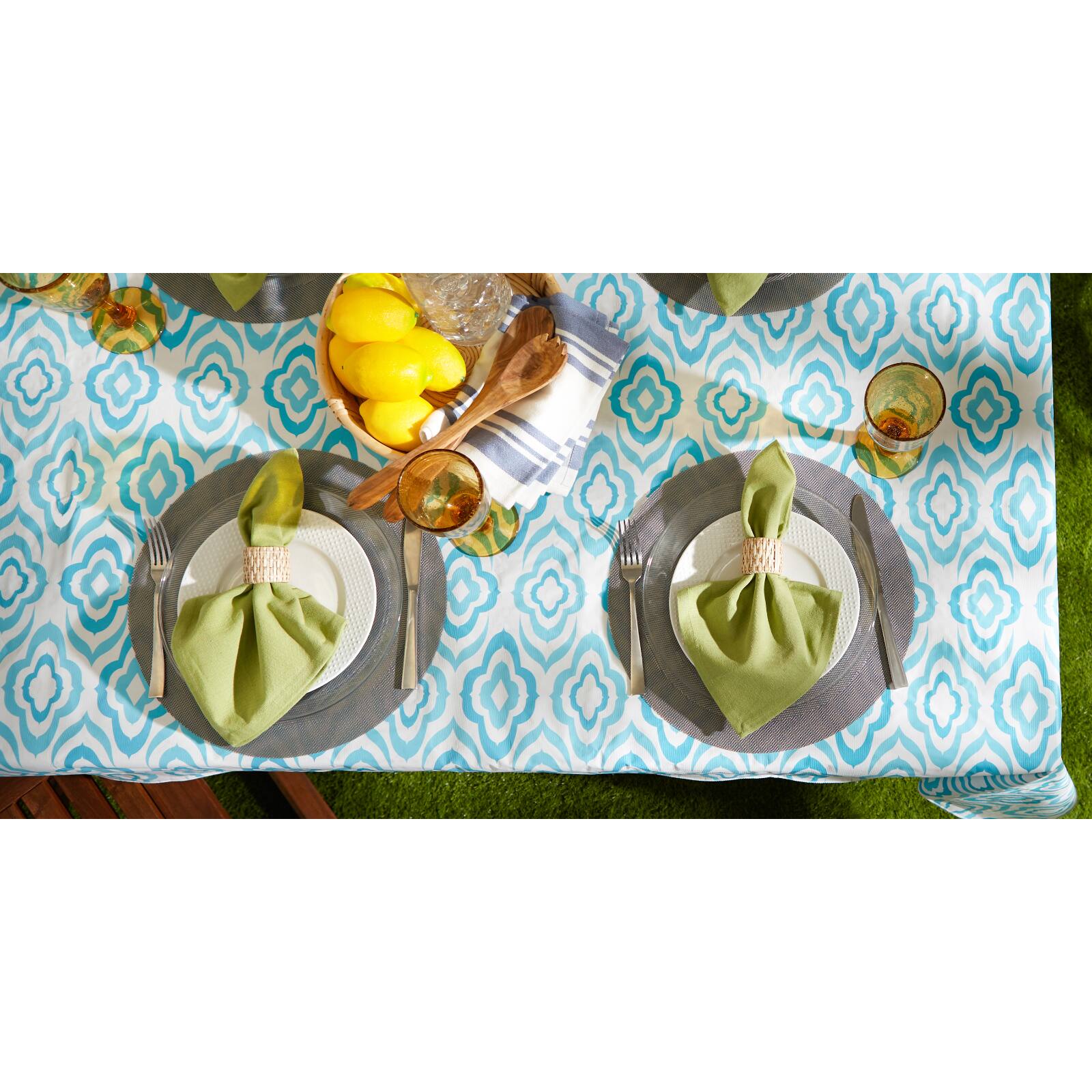 Blue Ikat Vinyl Tablecloth 70&#x22; Round