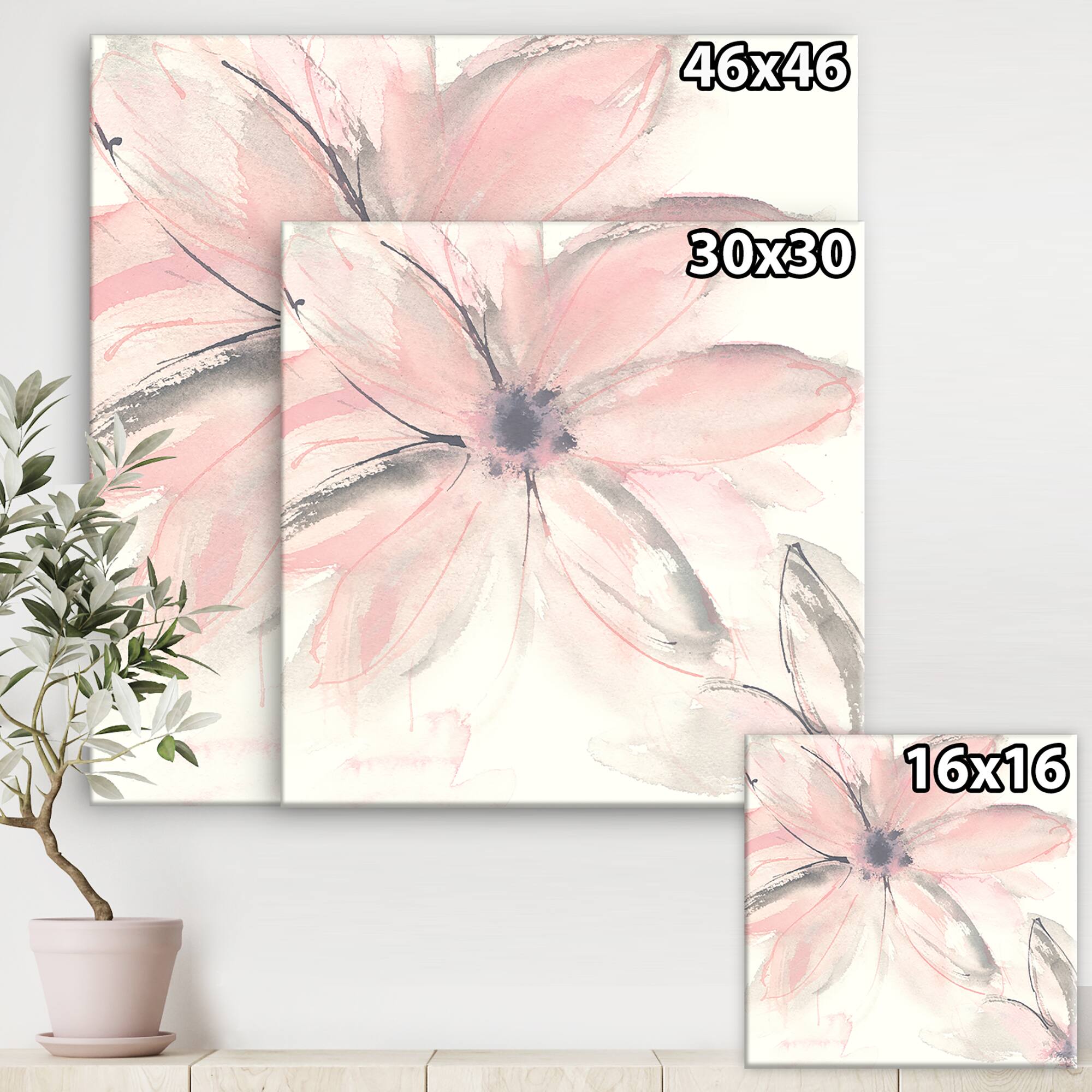 Designart - Pink Shabby Floral II - Shabby Chic Canvas Artwork