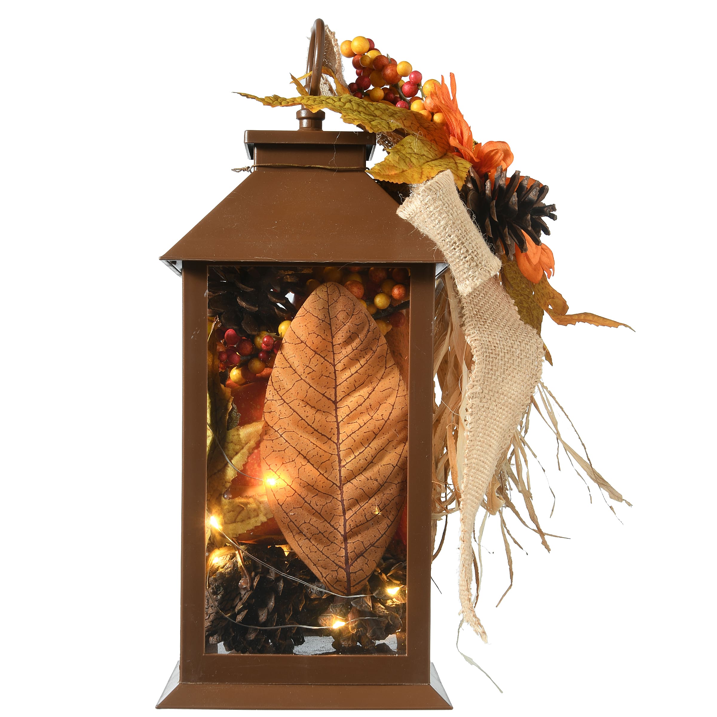 12" Decorated Autumn Lantern with LED Lights