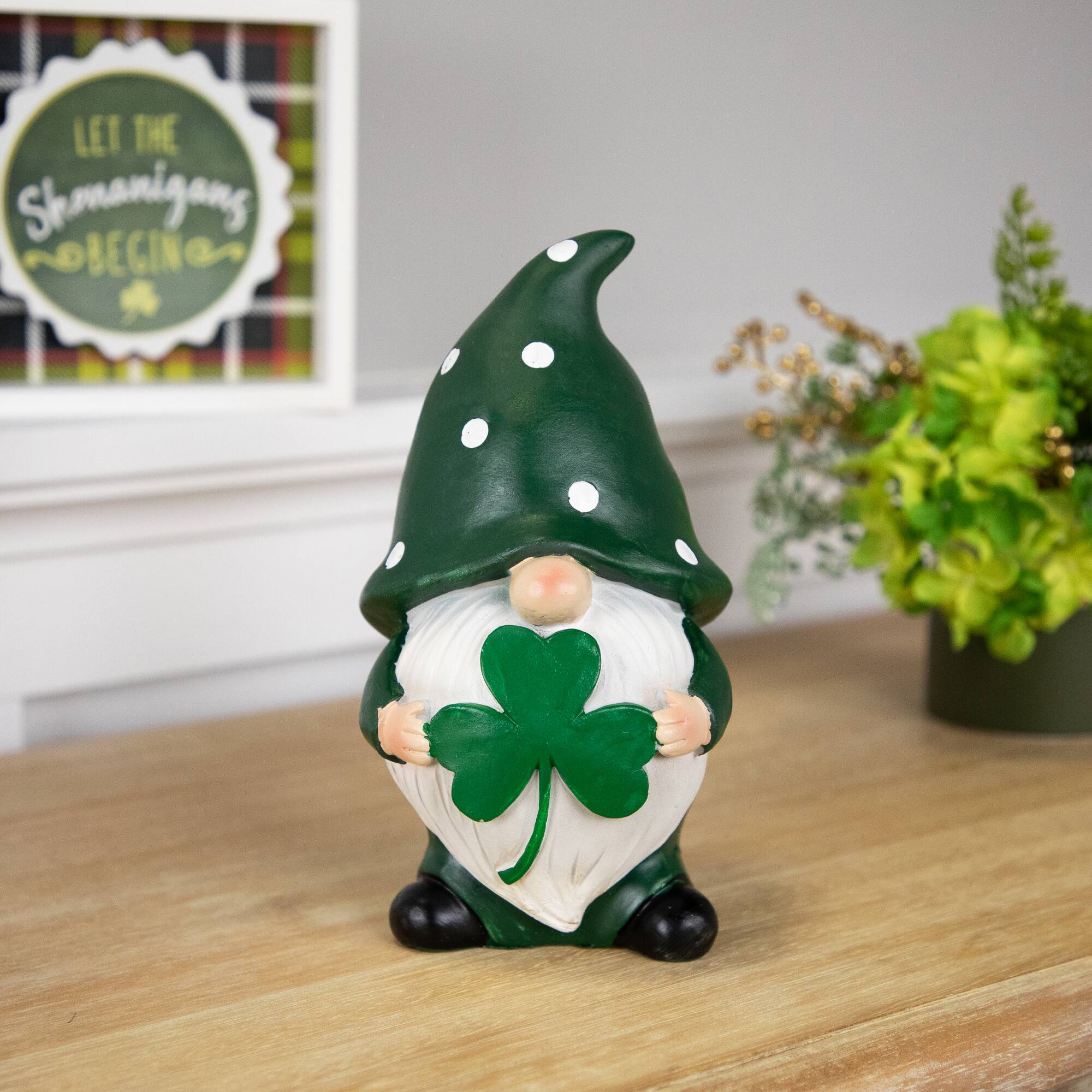 7.75&#x22; Shamrock Gnome St. Patrick&#x27;s Day Outdoor Garden Statue