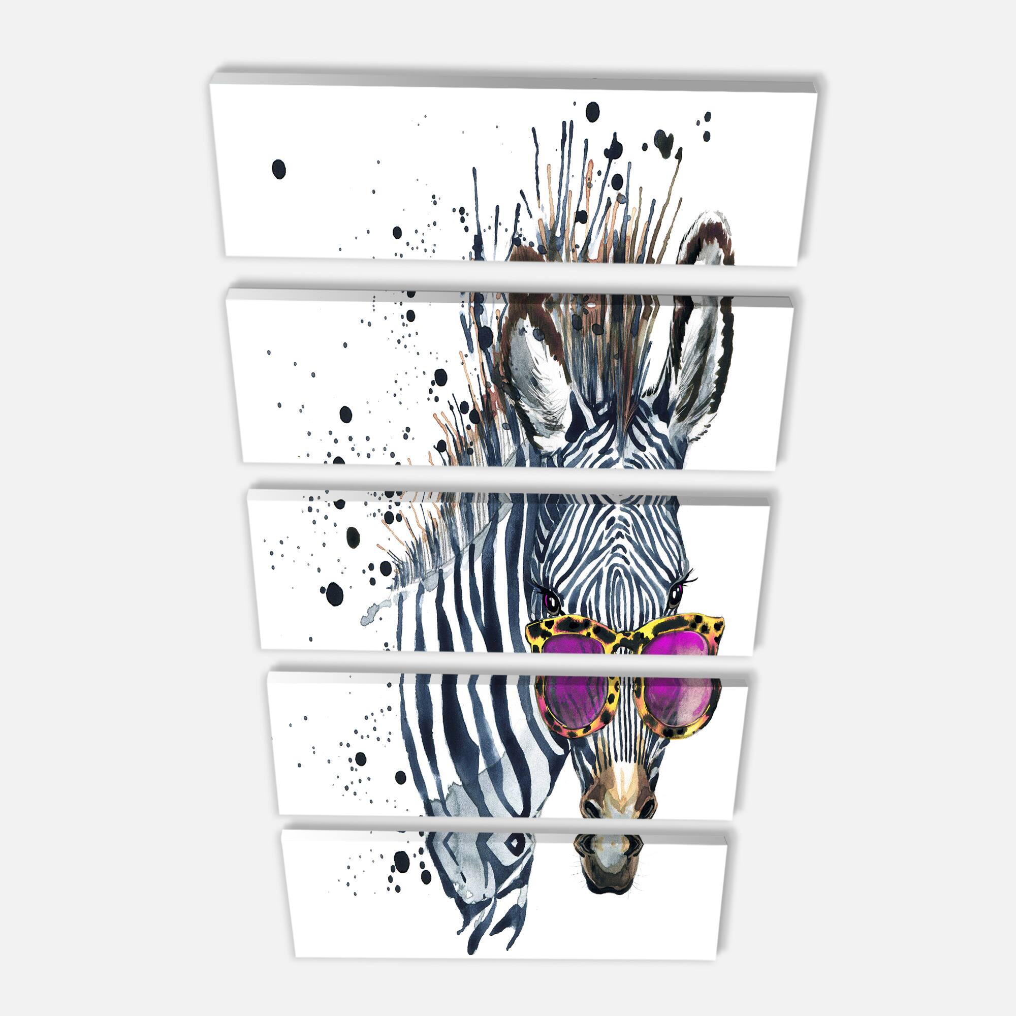 Designart - Funny Zebra Watercolor - Animal Canvas Art Print