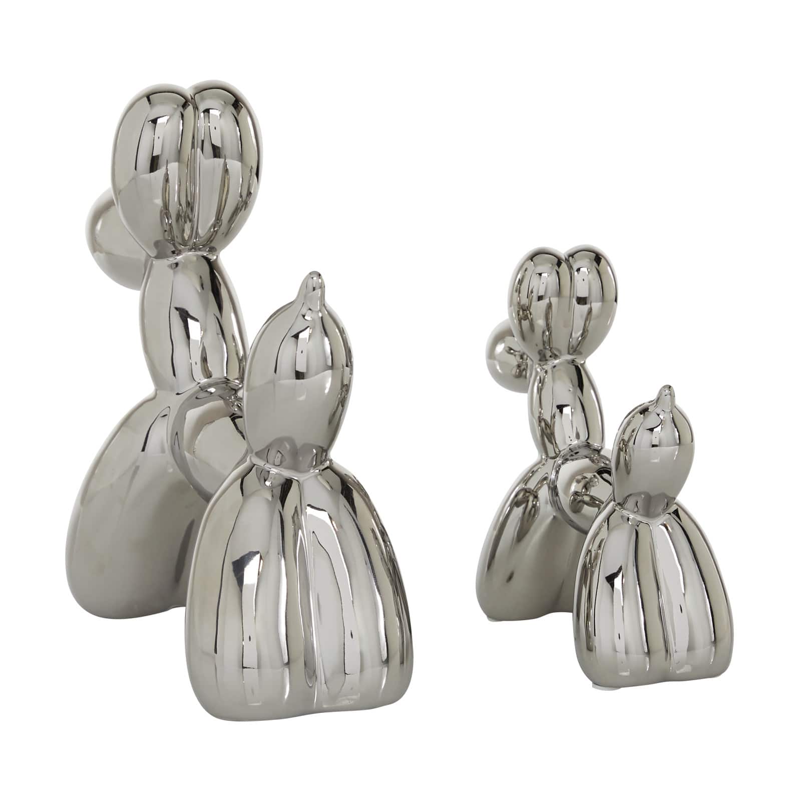 Silver Porcelain Balloon Animal Dog Sculpture Set