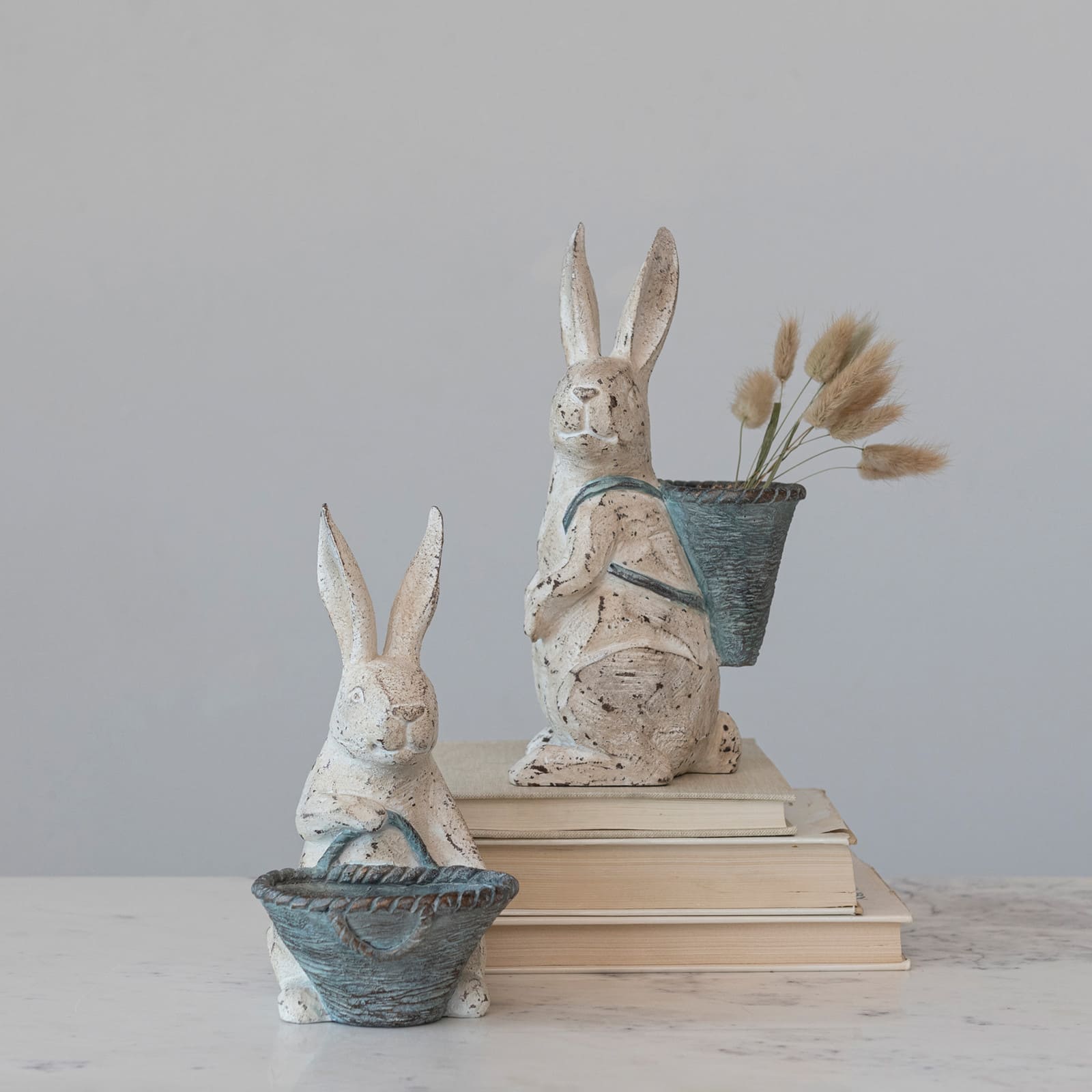 Antique White &#x26; Gray Bunny Figurine Set