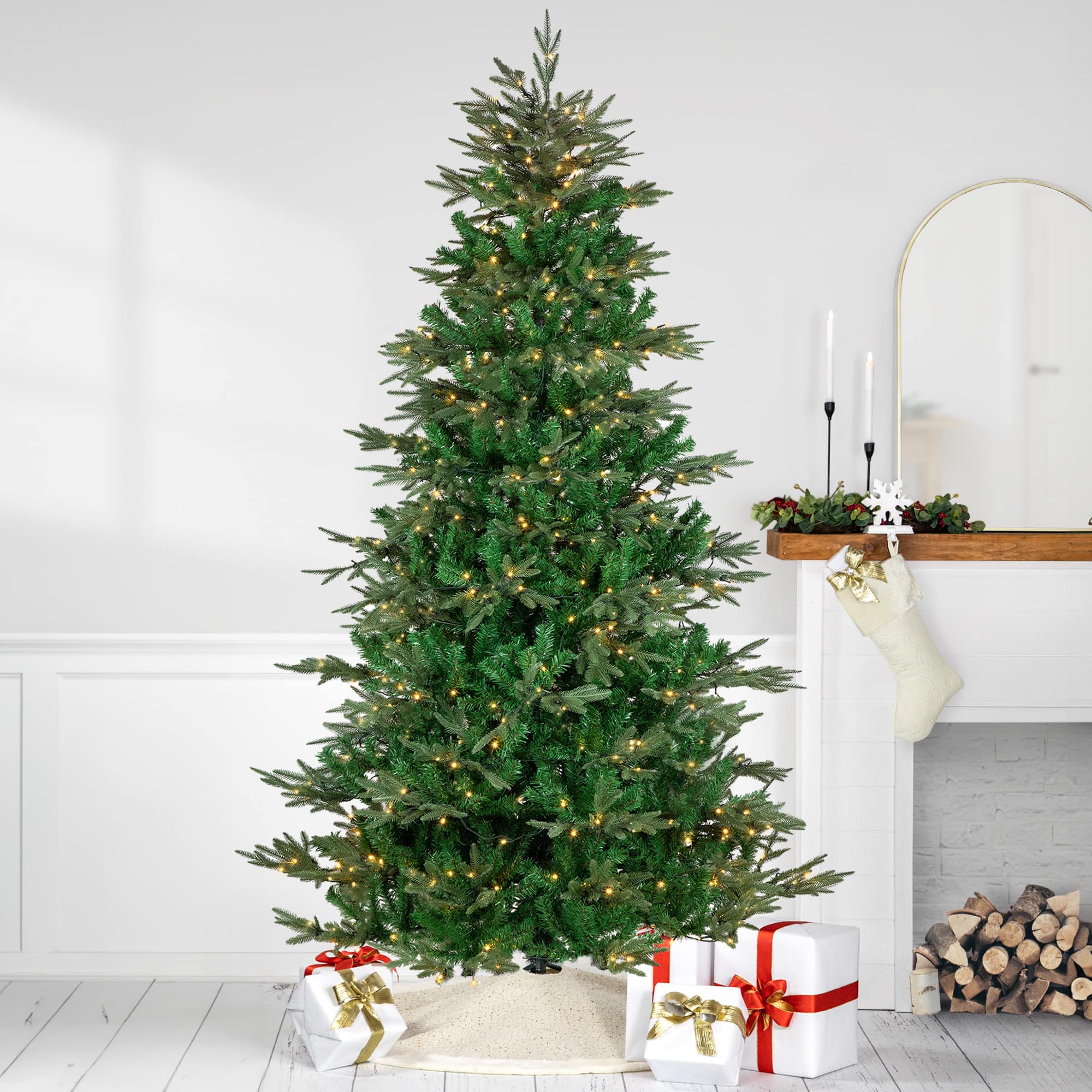 9ft. Pre-Lit Real Touch&#x2122; Hudson Fir Artificial Christmas Tree, Warm White LED Lights