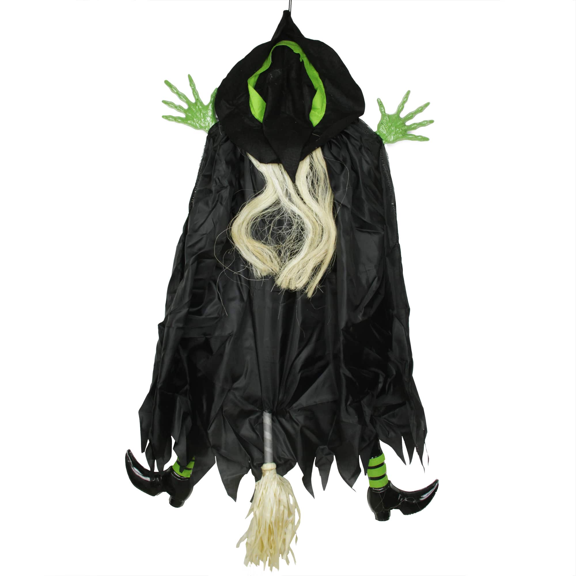 4.5ft. Black &#x26; Green Flying &#x26; Crashing Wicked Witch Hanging Halloween Decoration