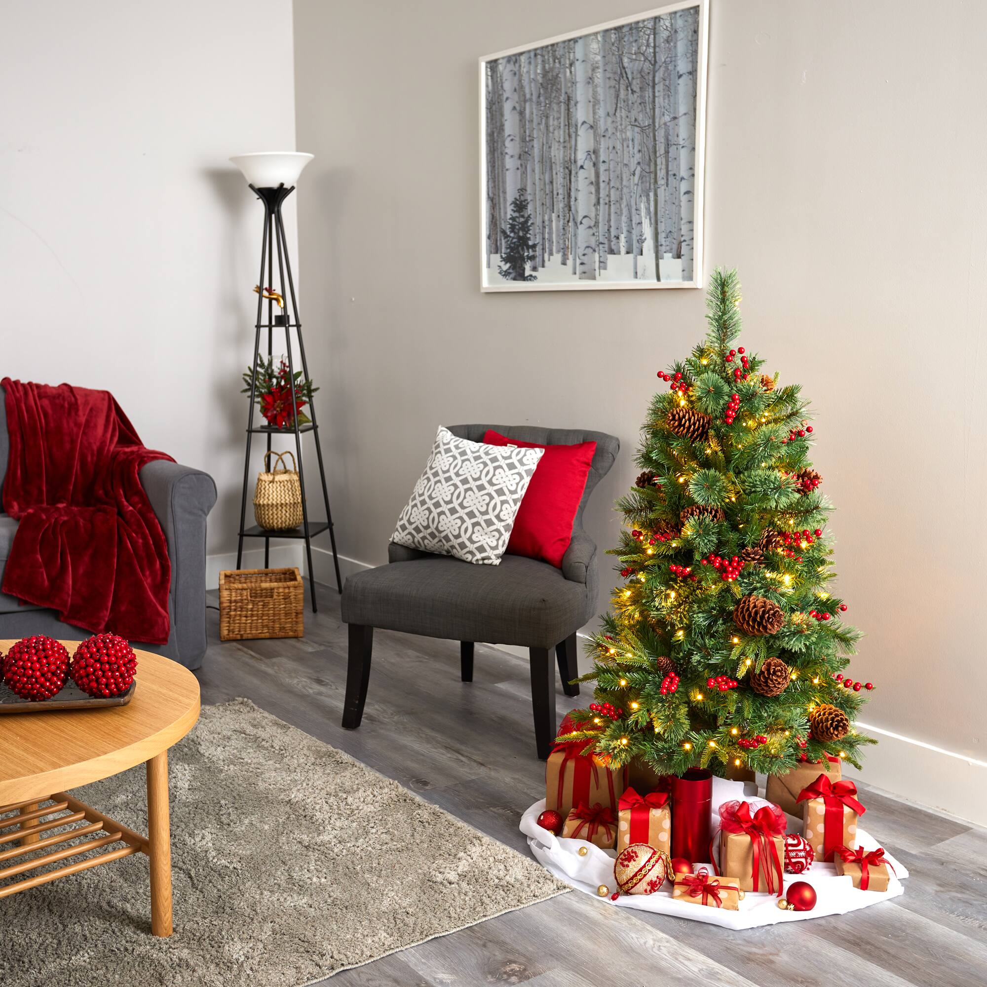 4ft. Pre-Lit Norway Mixed Pine Artificial Christmas Tree, Clear LED Lights