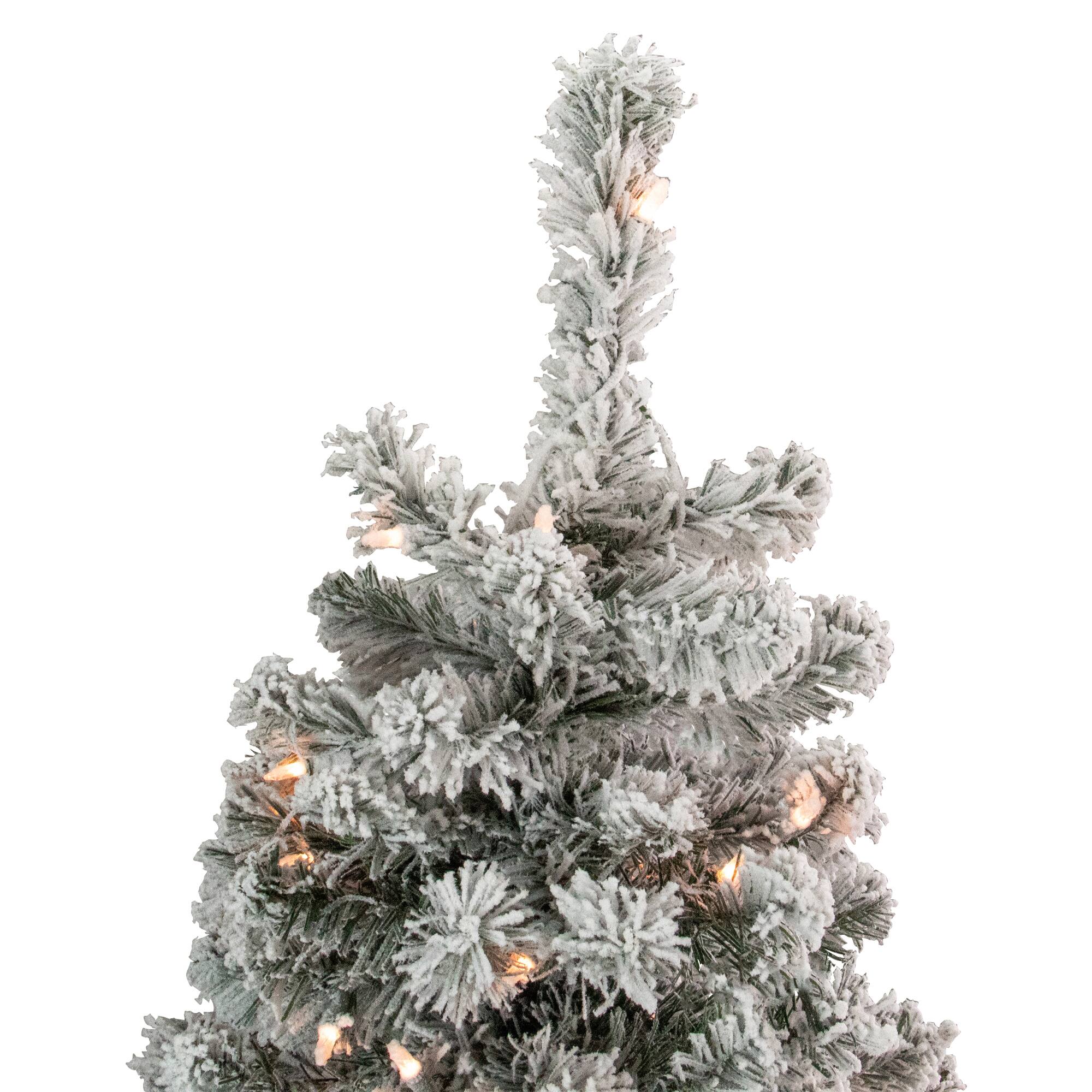 4.5ft. Pre-Lit Flocked Madison Pine Artificial Christmas Tree, Clear Lights
