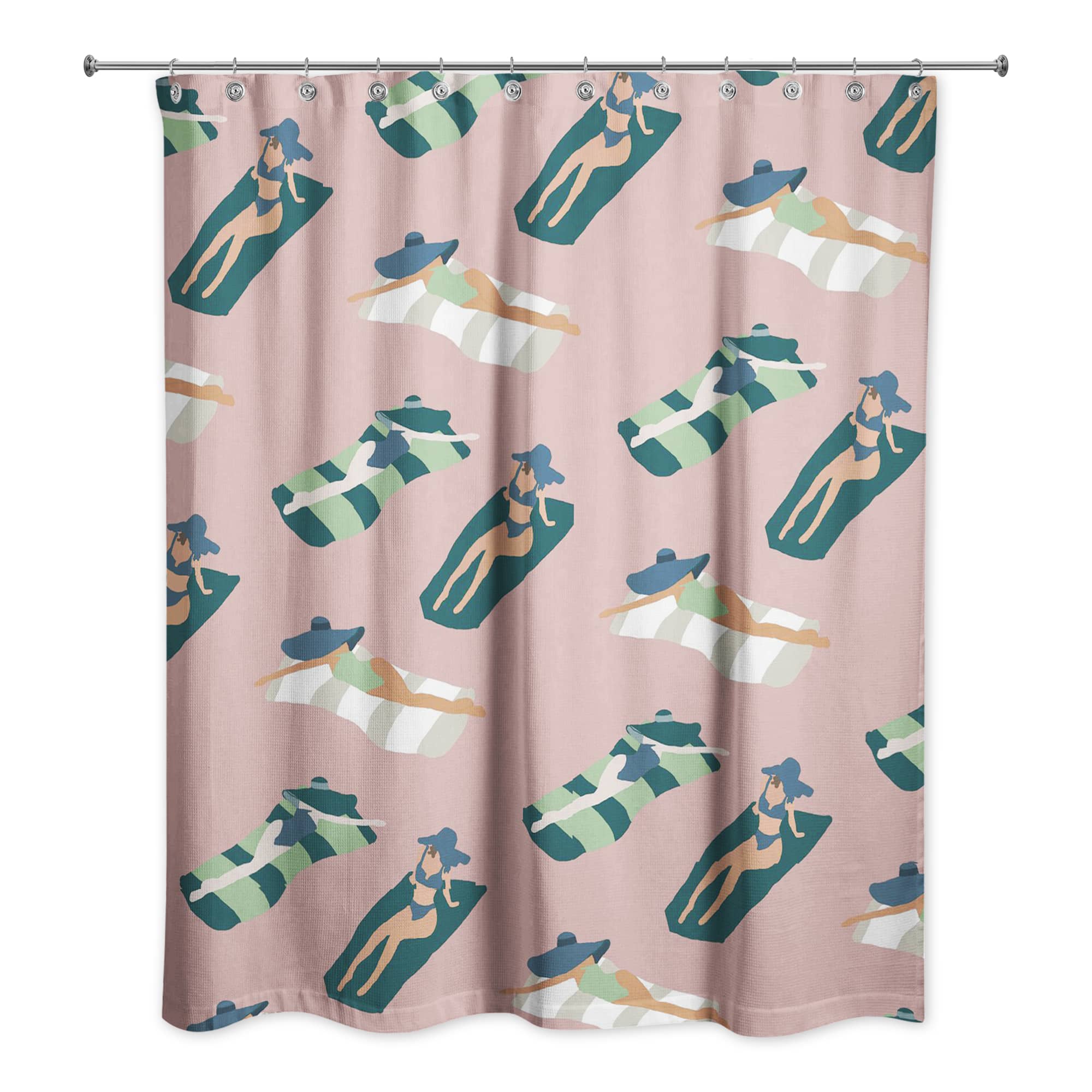 Pink Sun Bathers Pattern Shower Curtain