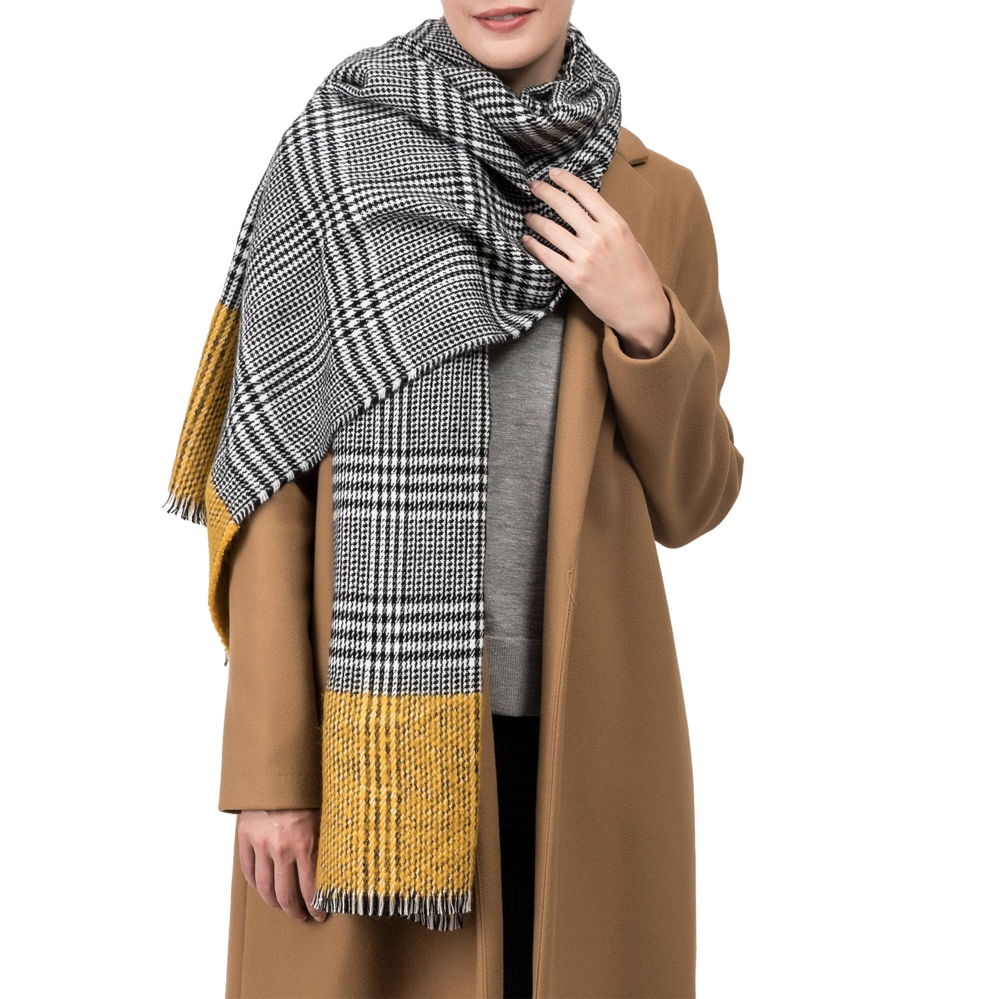 Glitzhome® 70" Yellow & Gray Scarf with Fringe