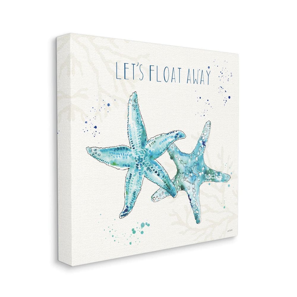 Stupell Industries Float Away Phrase Starfish Nautical Blue Green Watercolor Canvas Wall Art