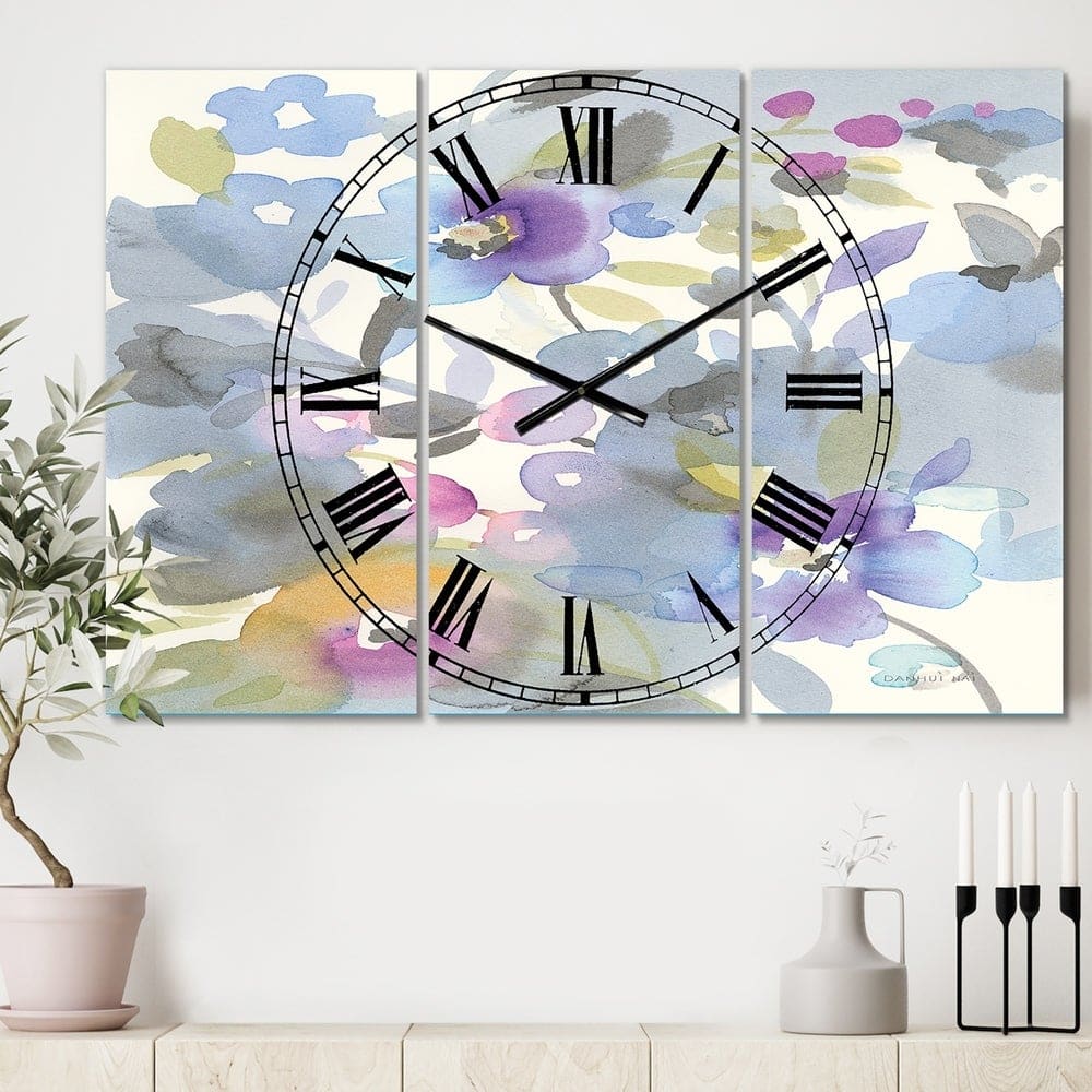Designart Jewel Garden II Farmhouse 3 Panel Wall Clock