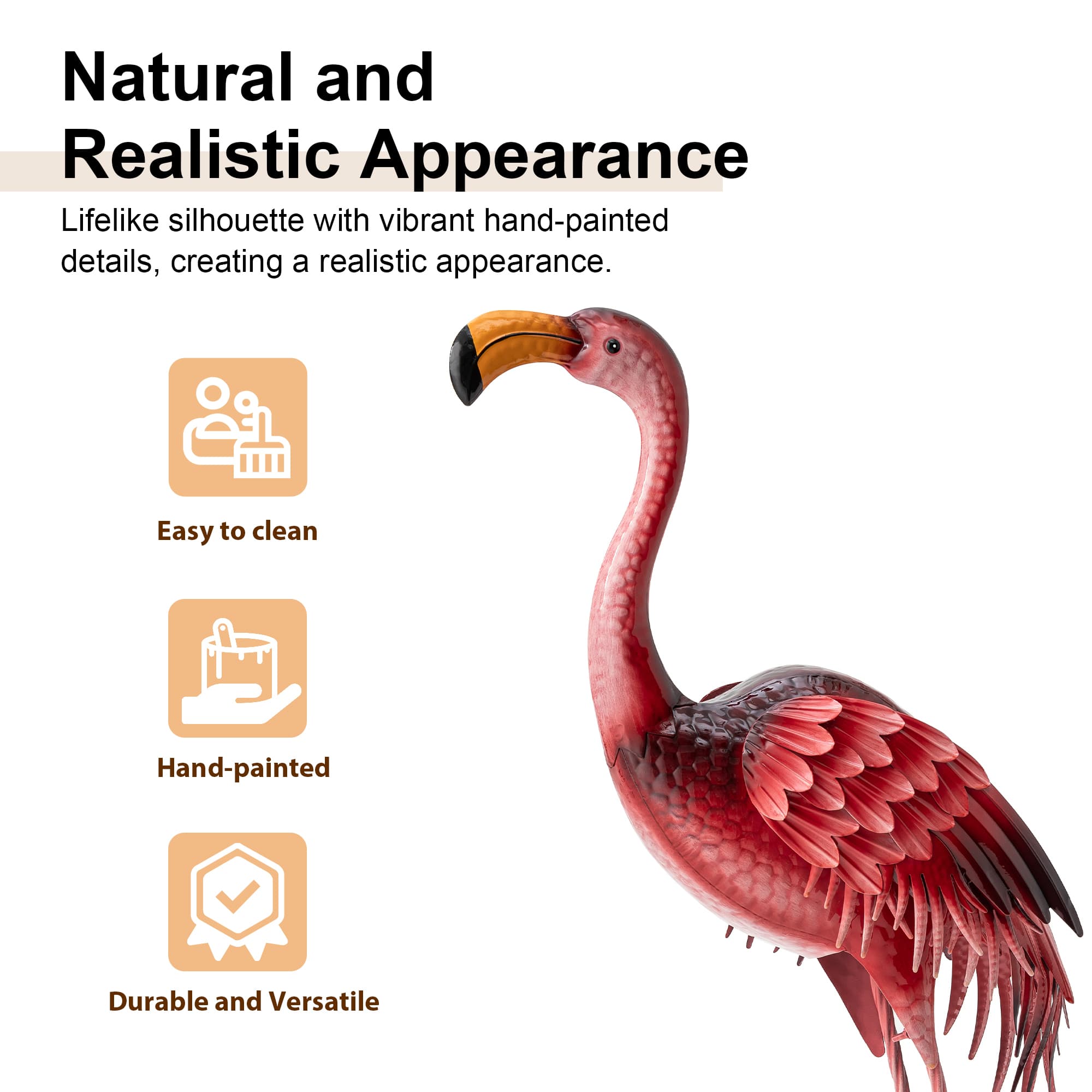 Glitzhome® 38.5" Metal Standing Flamingo Garden Statue with Stakes