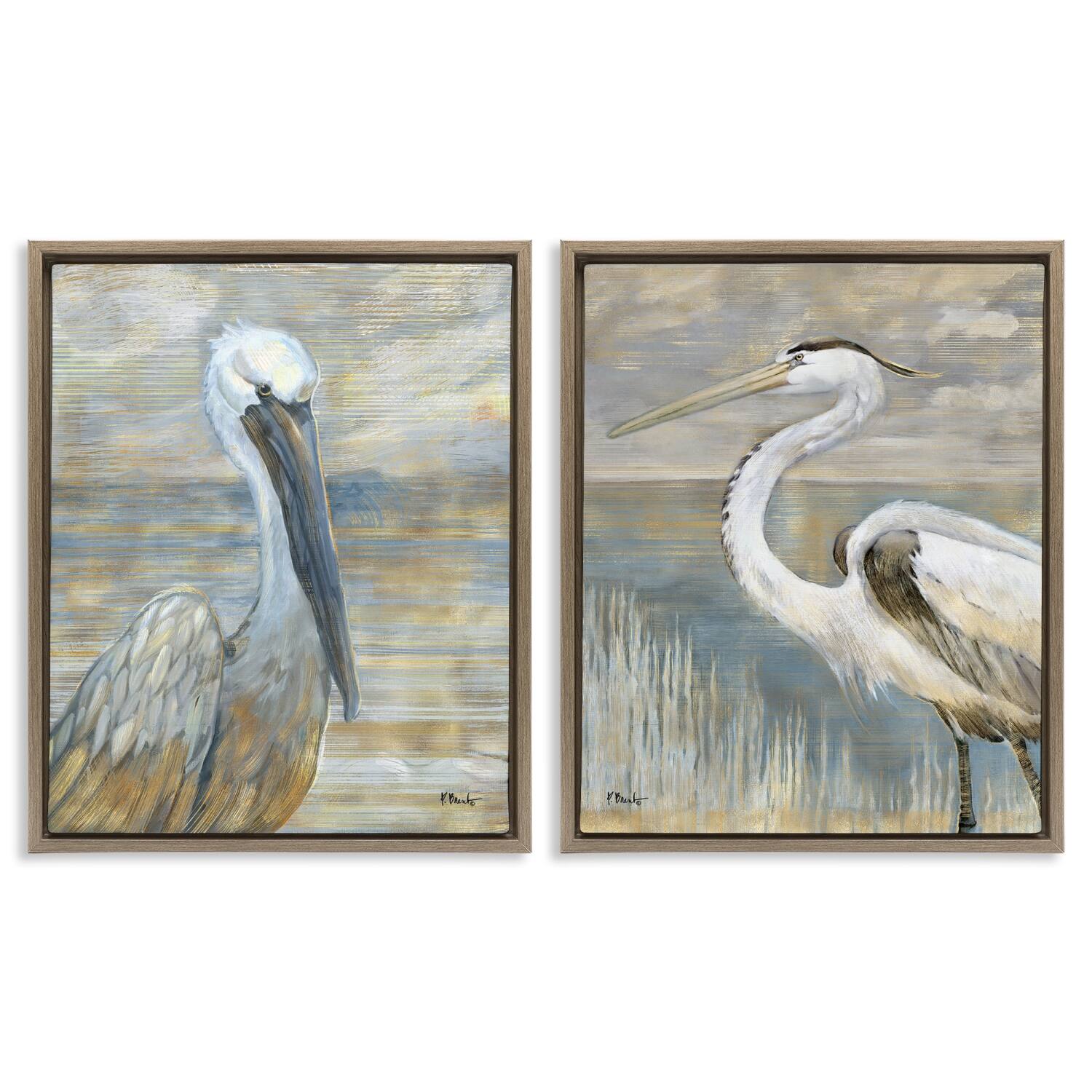 Stupell Industries Sea Birds Abstract Beach Floater Framed Art Set