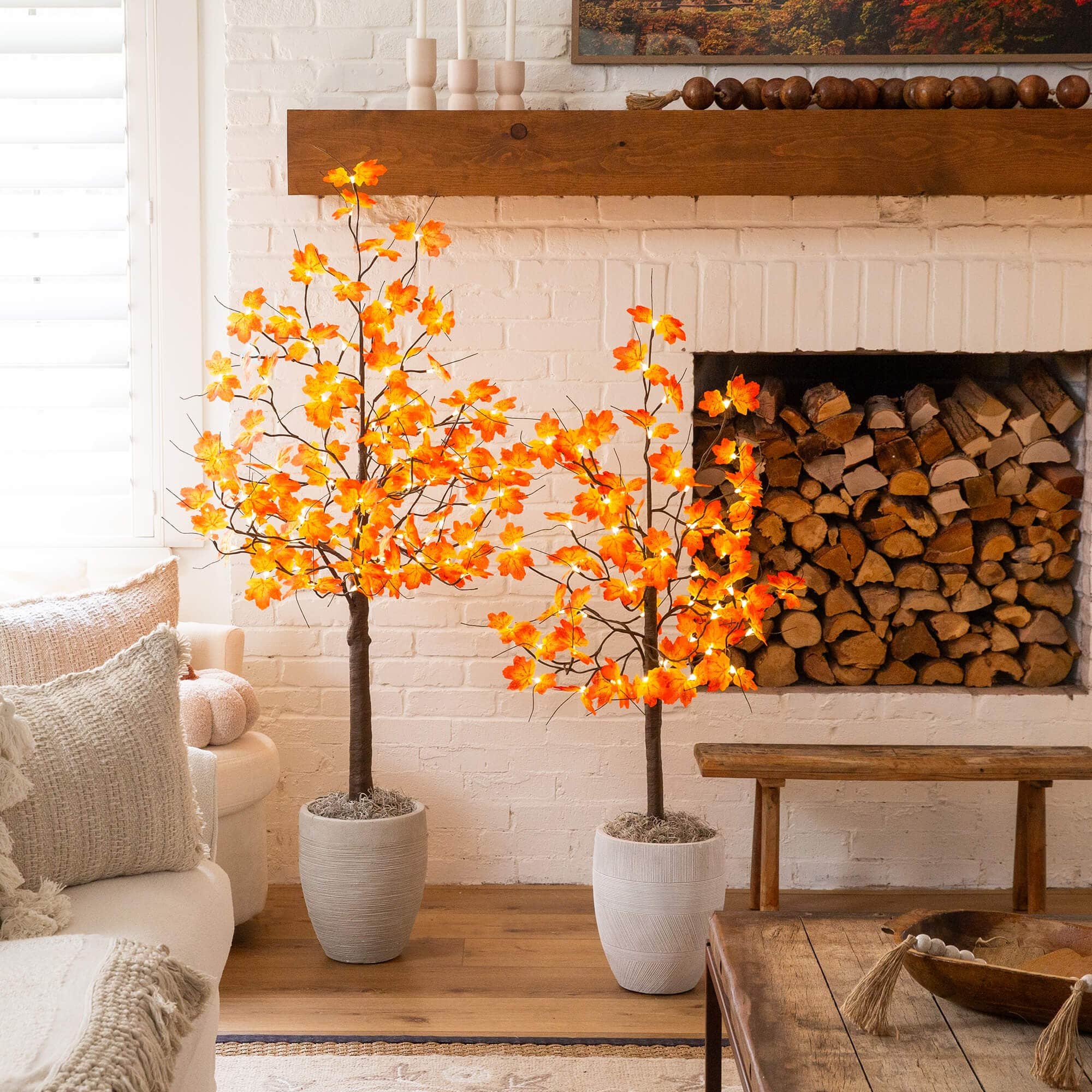 4ft. Pre-Lit Minimalist Autumn Maple Artificial Fall Tree with 56 LED Warm White & Orange Pumpkin Shaped Lights