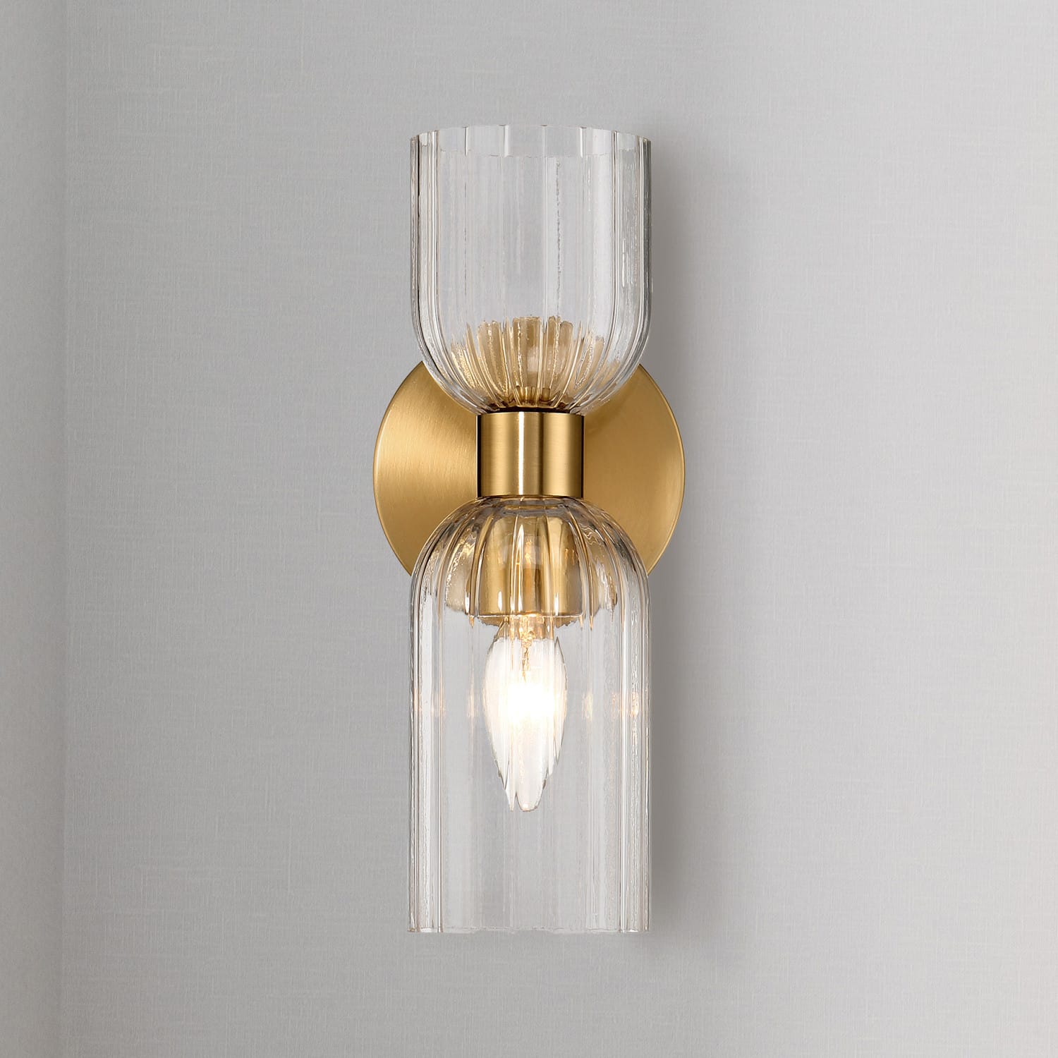 Hello Honey® Josephine Brushed Gold Mid-Century Modern Metal & Clear Ribbed Glass Wall Light