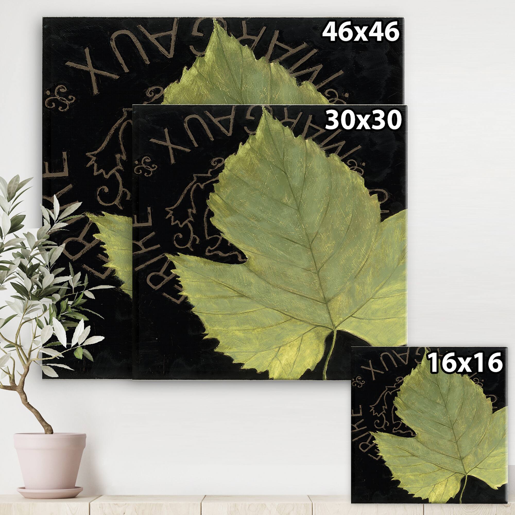 Designart - Green Leaf On Black - Traditional Canvas Artwork