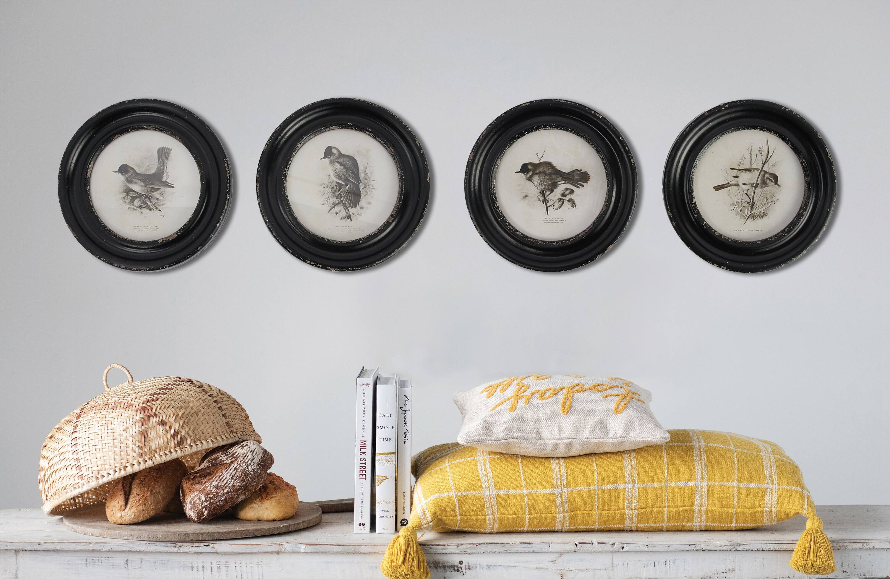 Hello Honey&#xAE; Round Bird Print Wood Framed Set