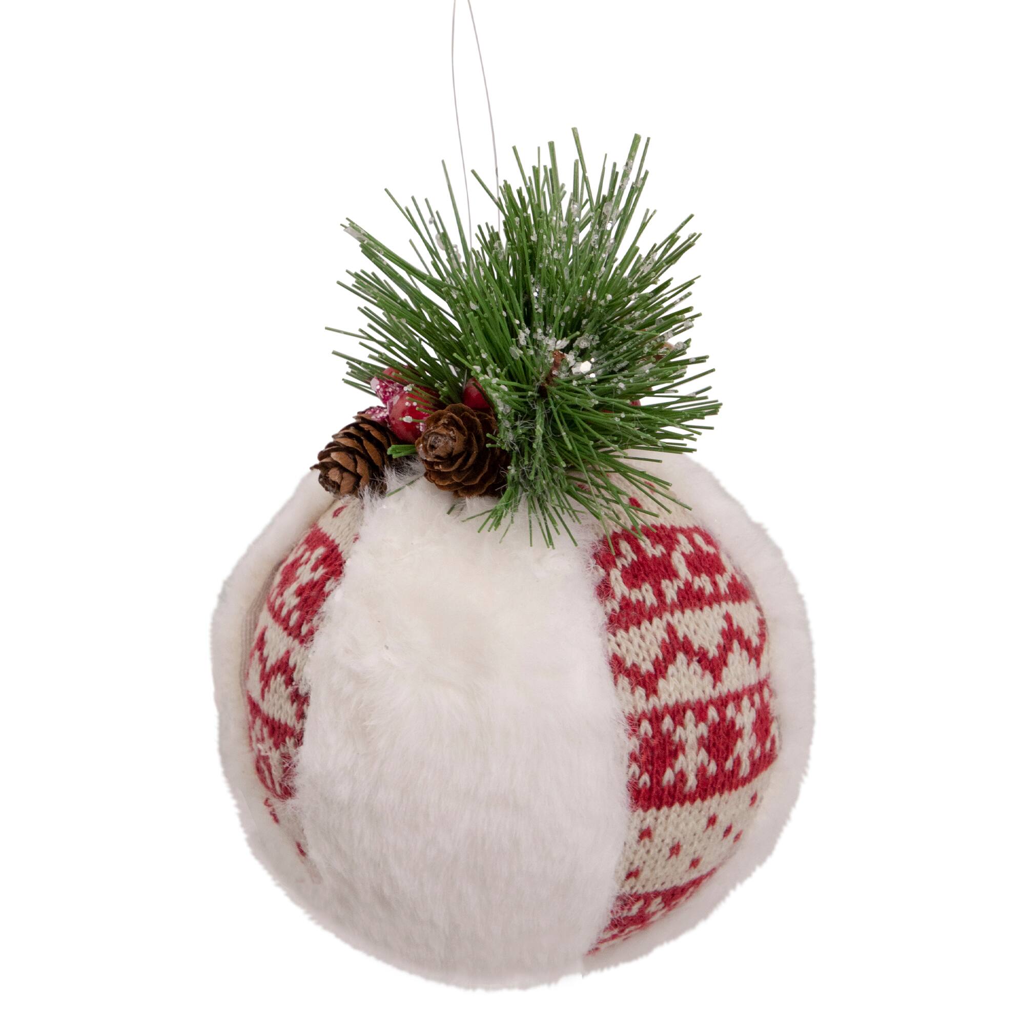 8&#x22; Faux Fur and Nordic Print Christmas Ball Ornament