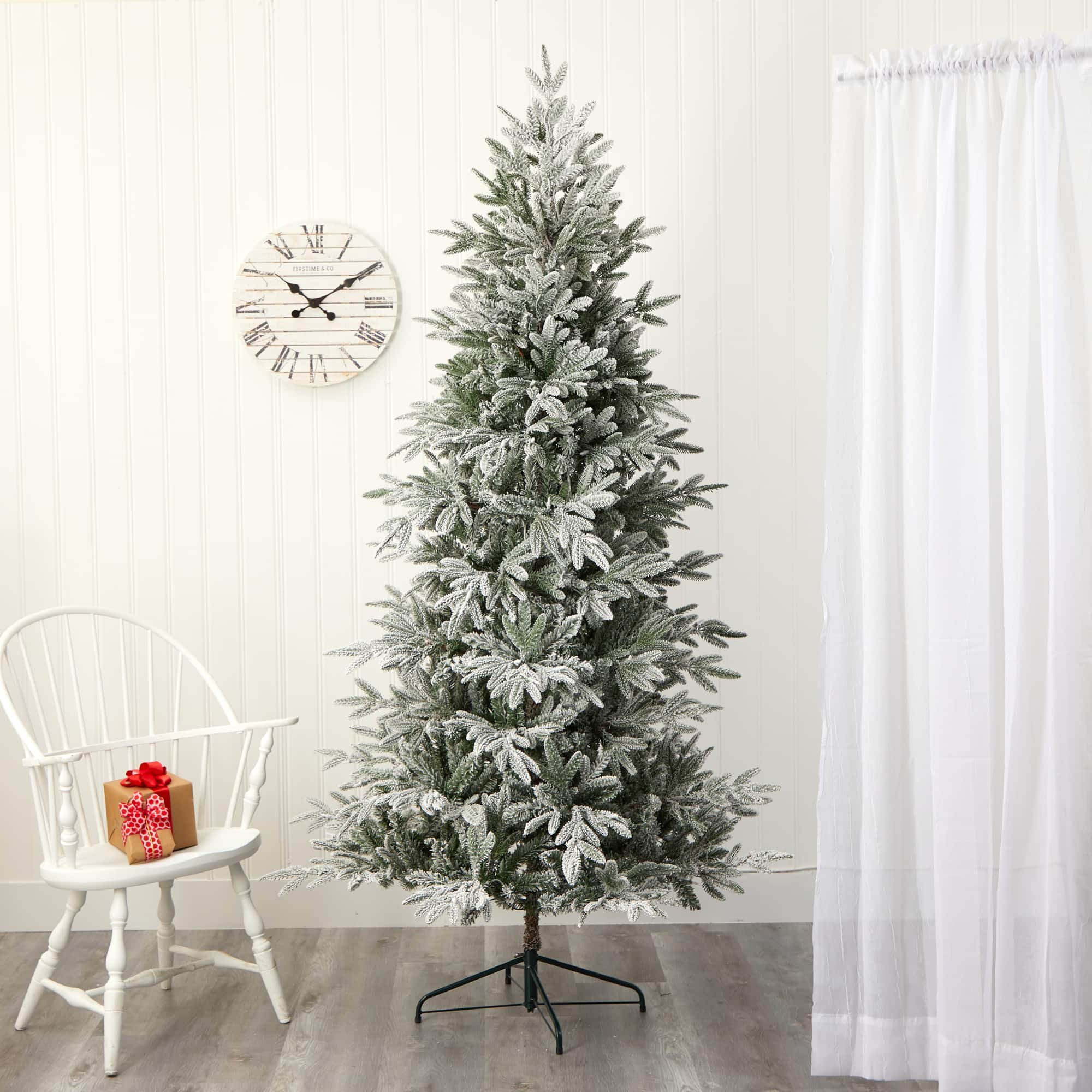 7.5ft. Pre-Lit Flocked Manchester Spruce Artificial Christmas Tree with Clear LED Lights