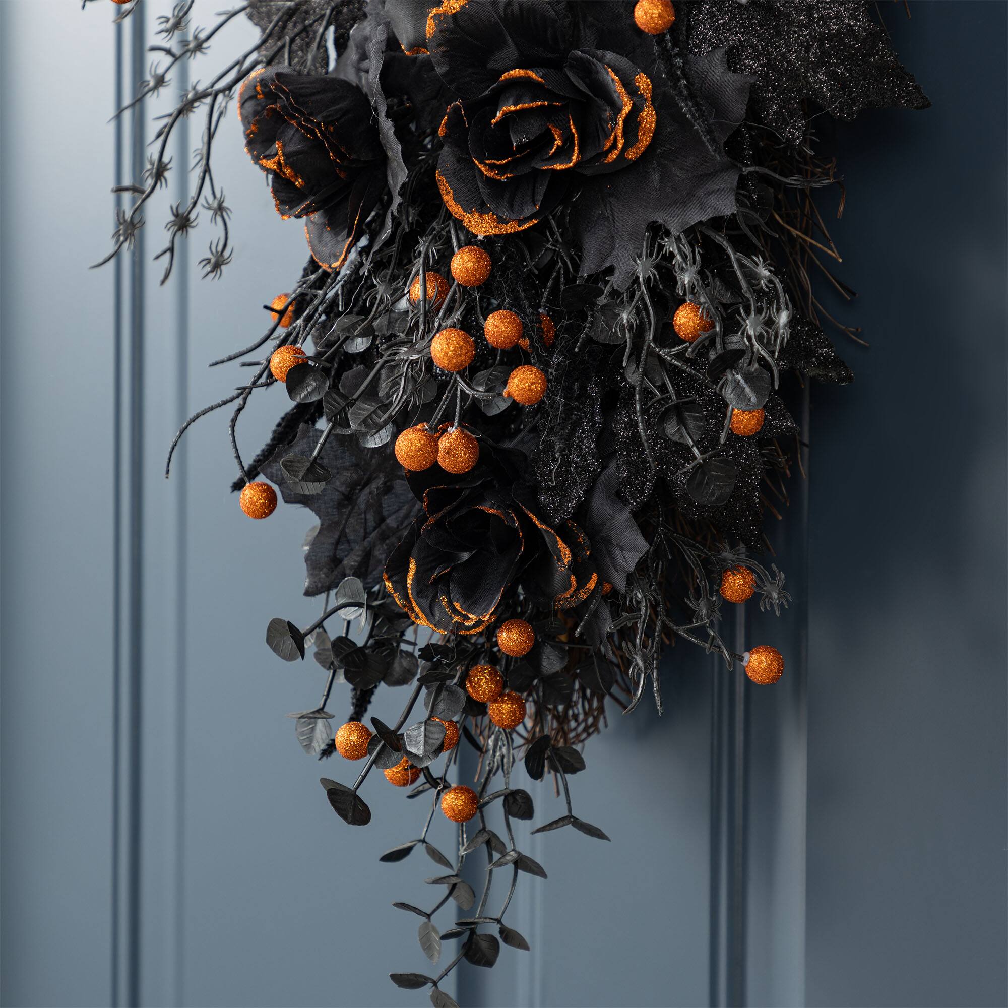 Glitzhome® 28"H Halloween Black Rose and Berry Swag with Hanger
