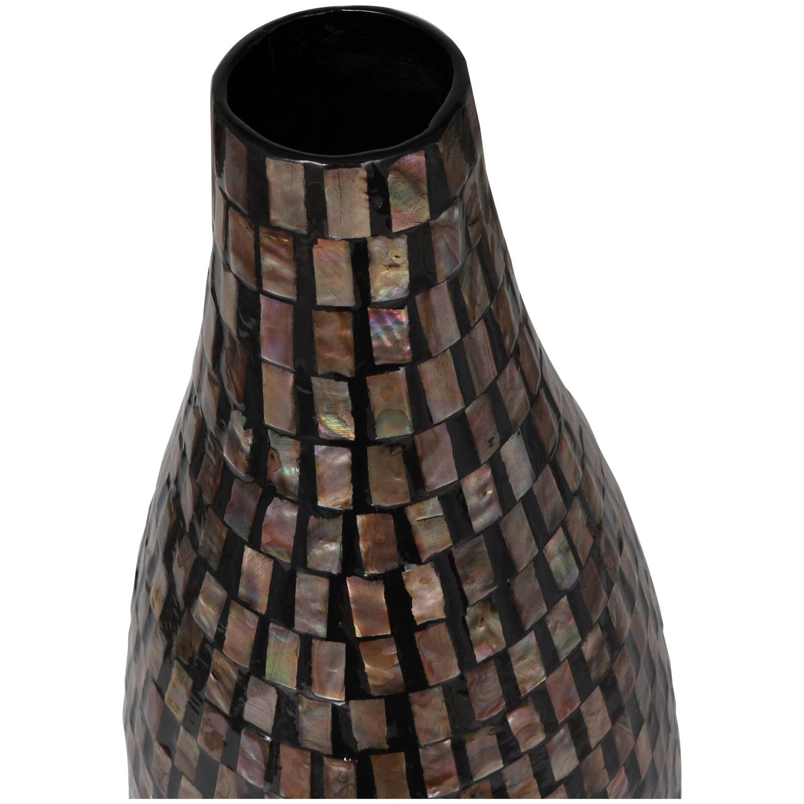 24" Black Mother of Pearl Handmade Mosaic Inspired Vase