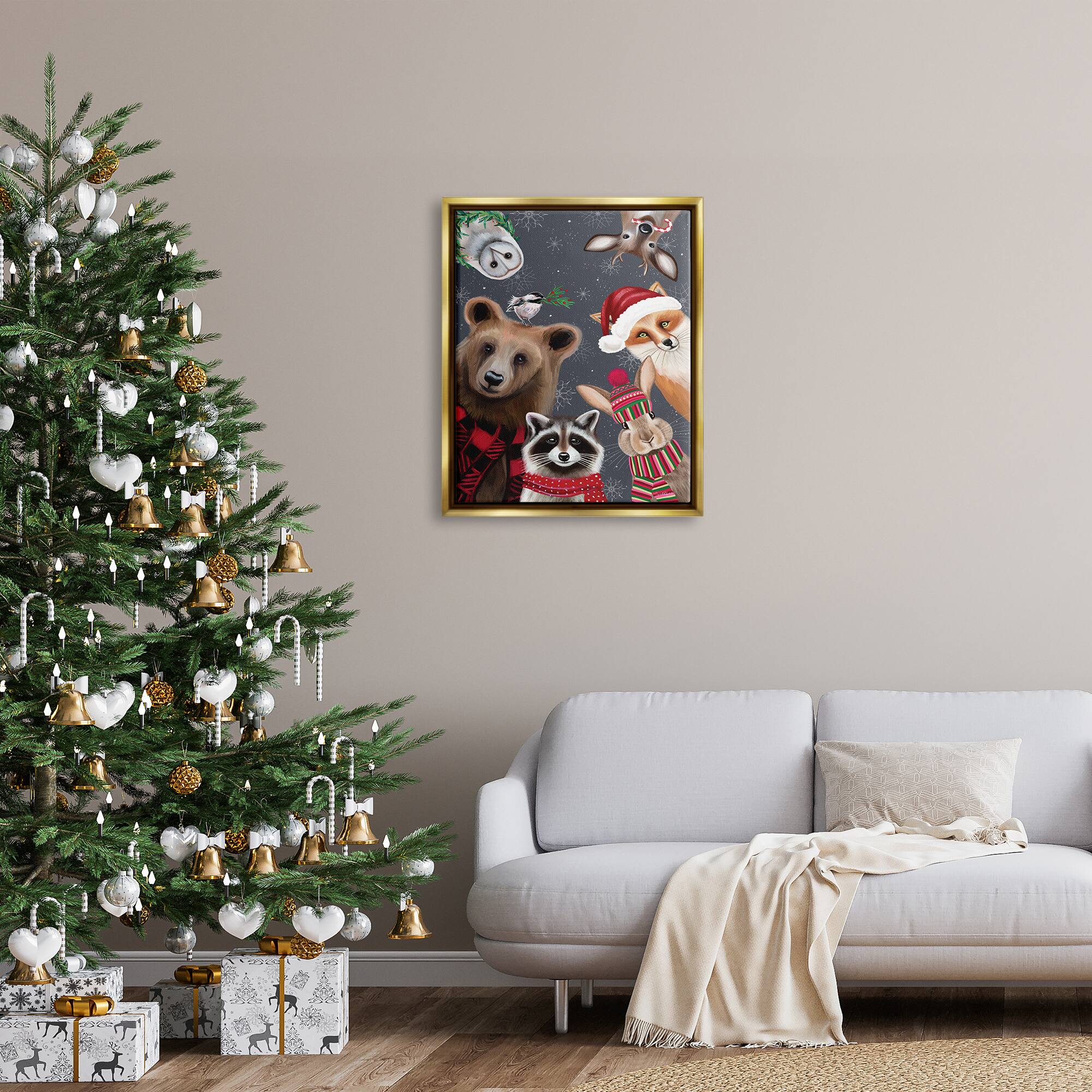 Stupell Industries Cozy Woodland Creatures Patterned Framed Floater Canvas Wall Art