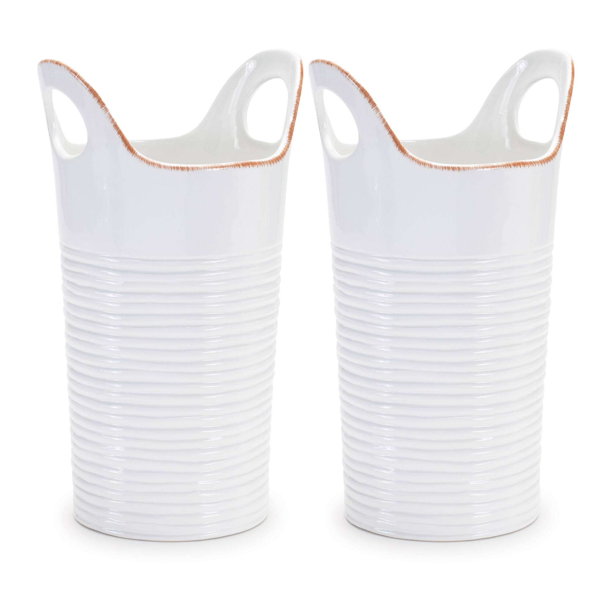 11.5&#x22; White Ceramic Bucket Vases, 2ct.