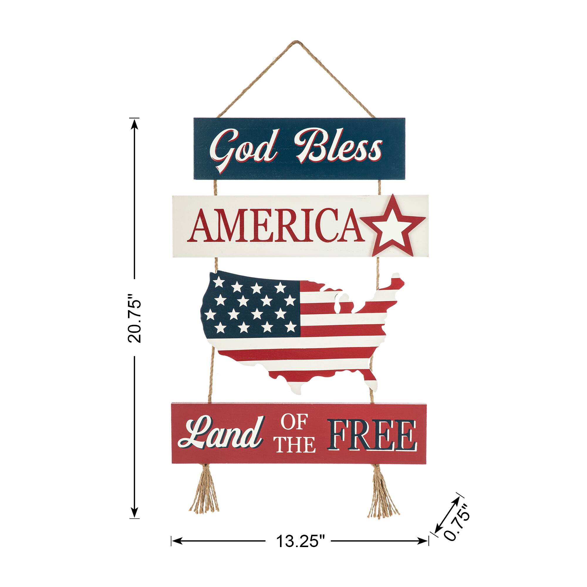 Glitzhome® 21" Patriotic American Sign Door Hanger