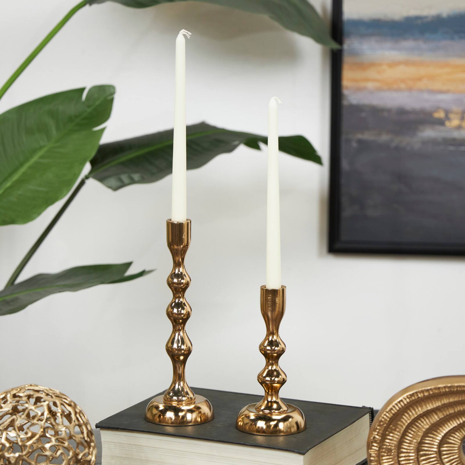 Contemporary Aluminum Taper Candle Holder Set