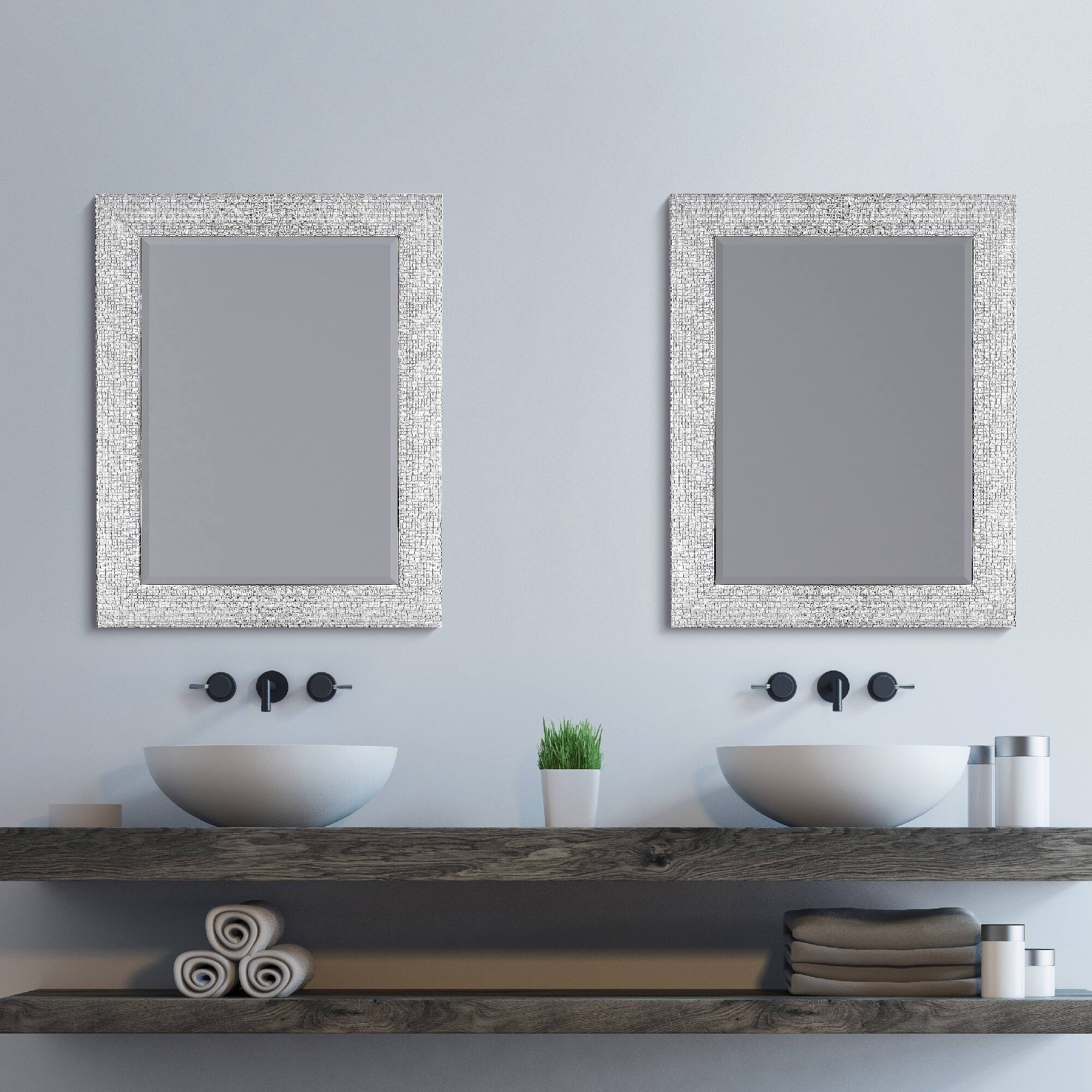 Head West 29" Chrome & White Tile Textured Framed Vanity Mirror