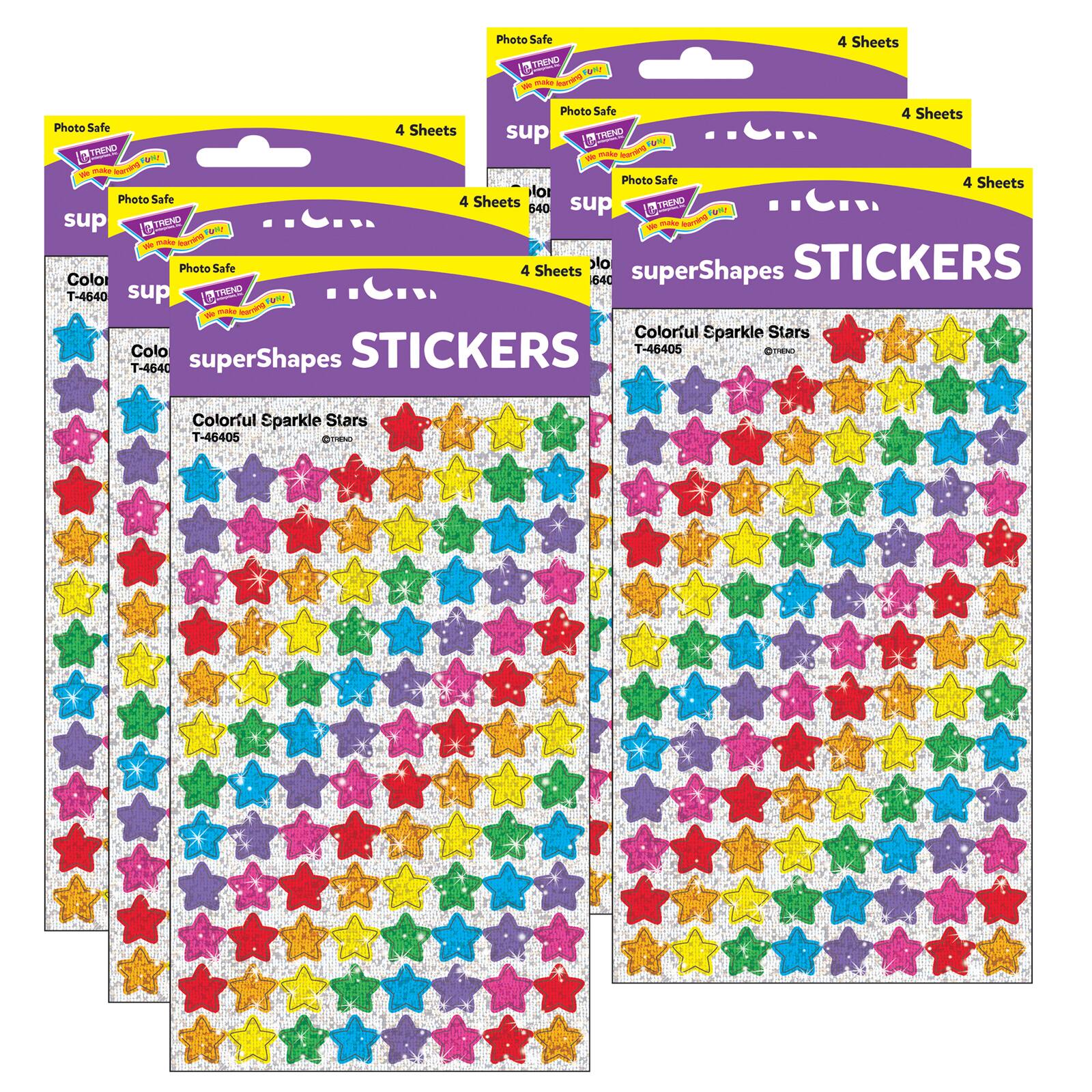 Trend Enterprises® Colorful Sparkle Stars superShapes Stickers, 6 Packs of 400ct.