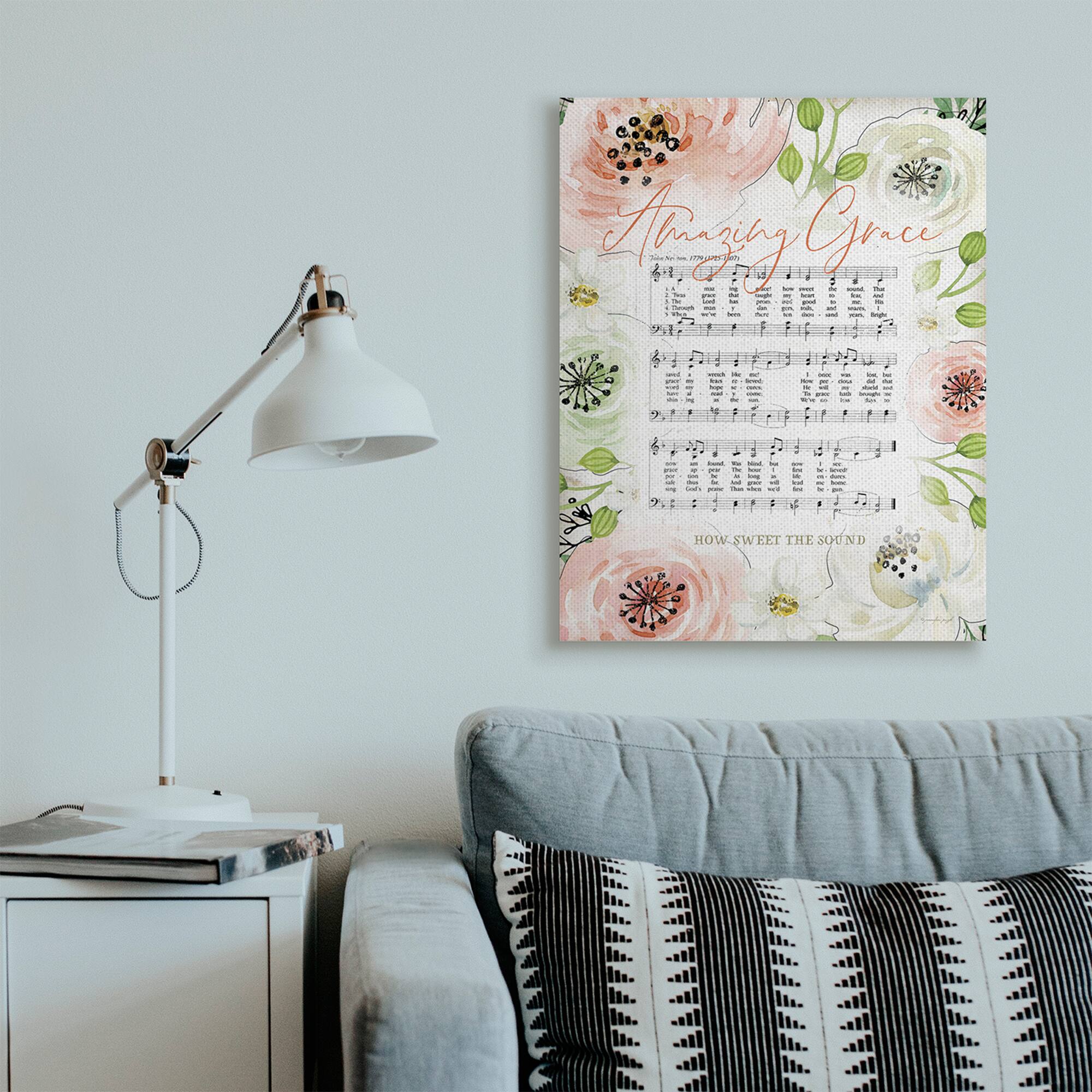 Stupell Industries Amazing Grace Floral Sheet Music Canvas Wall Art