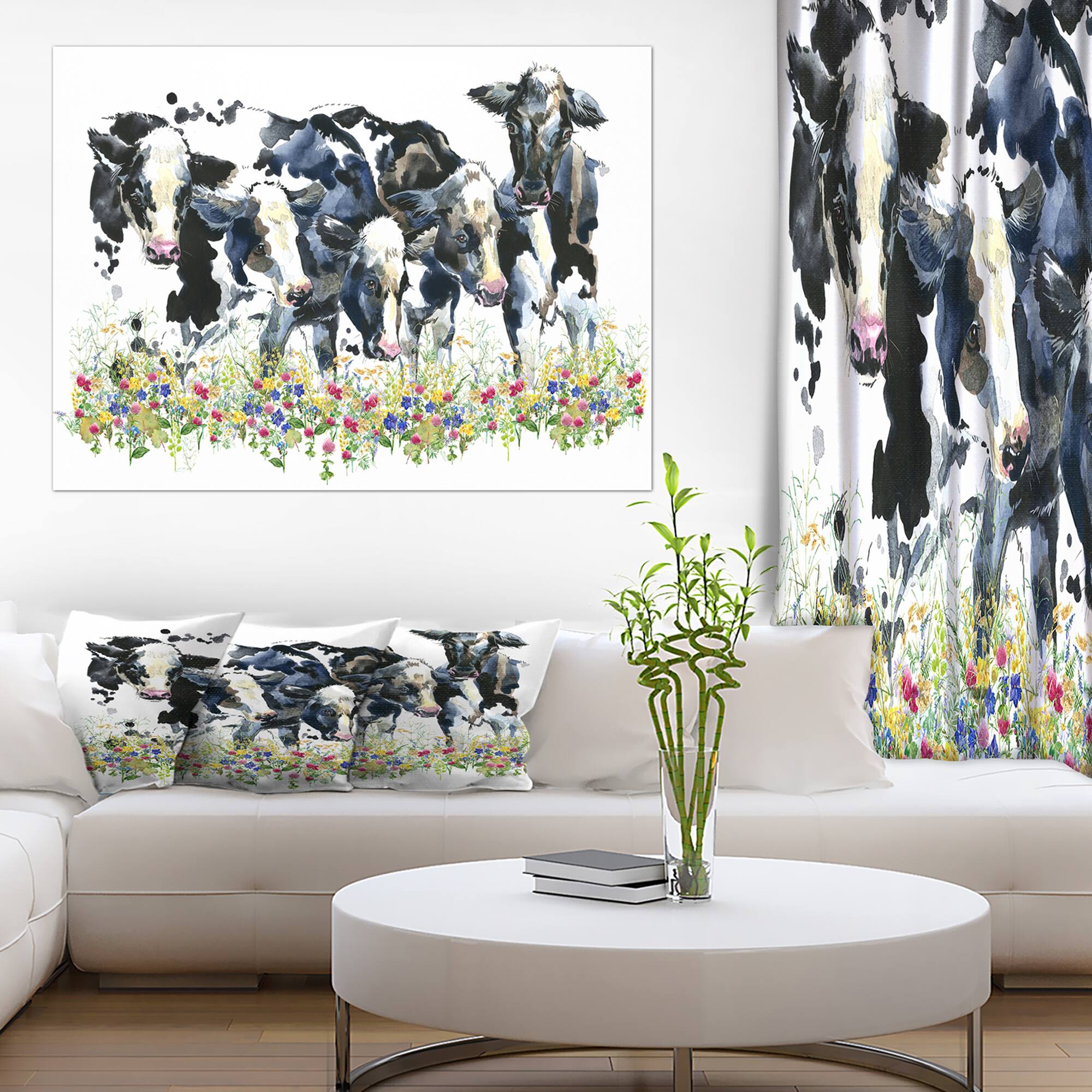 Designart - Dairy cow on field - Farmhouse Animal Painting Print on Wrapped Canvas