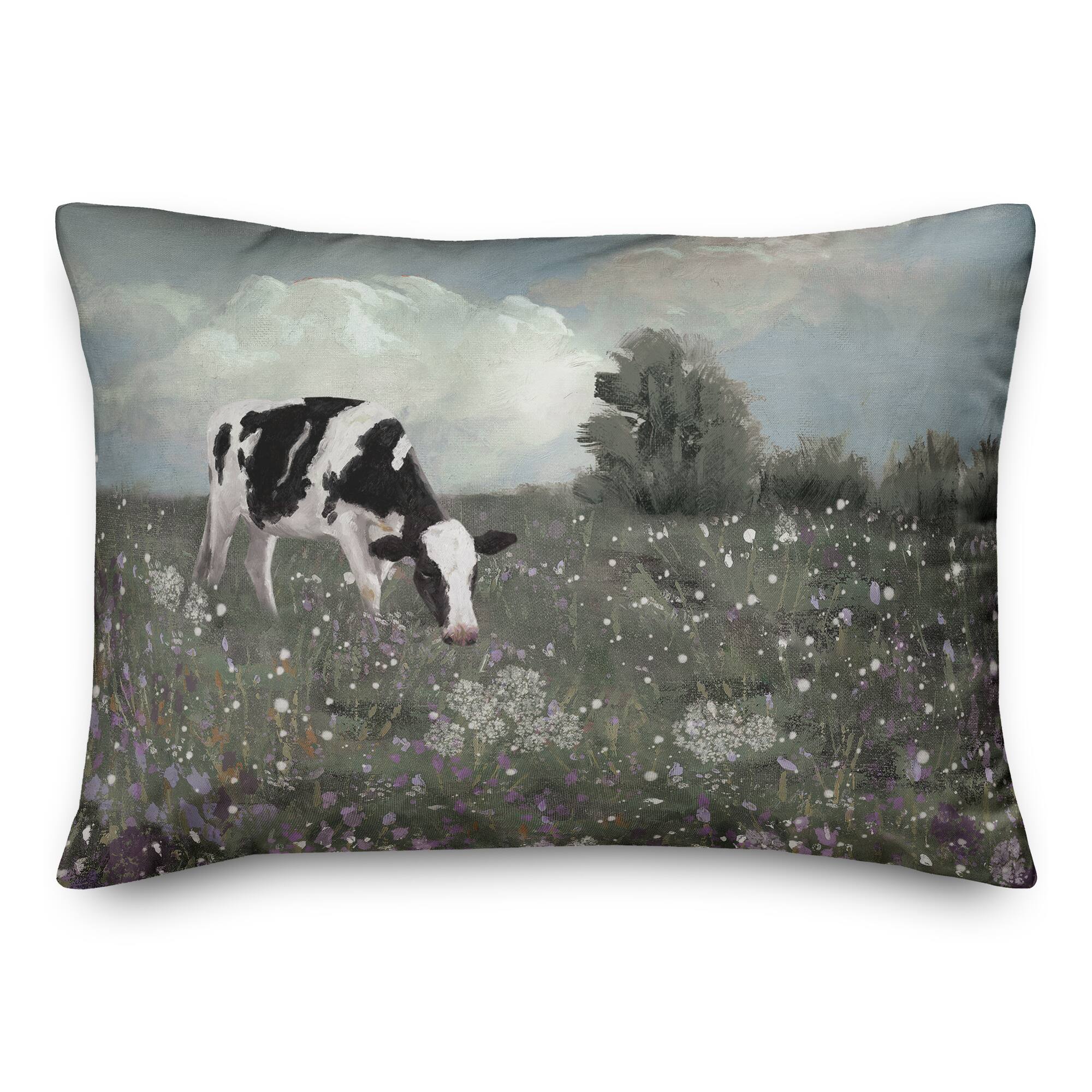 Cow In Purple Field 20&#x22; x 14&#x22; Indoor/Outdoor Pillow