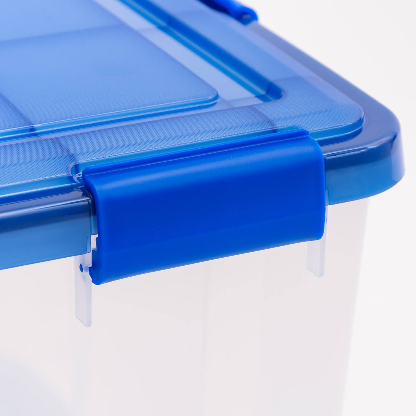 IRIS Element Resistant Clear Plastic Storage Boxes with Blue Lid