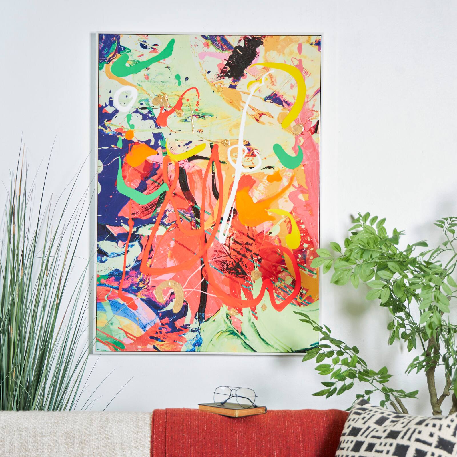 Multicolor Abstract Paint Splatter Framed Canvas Wall Art