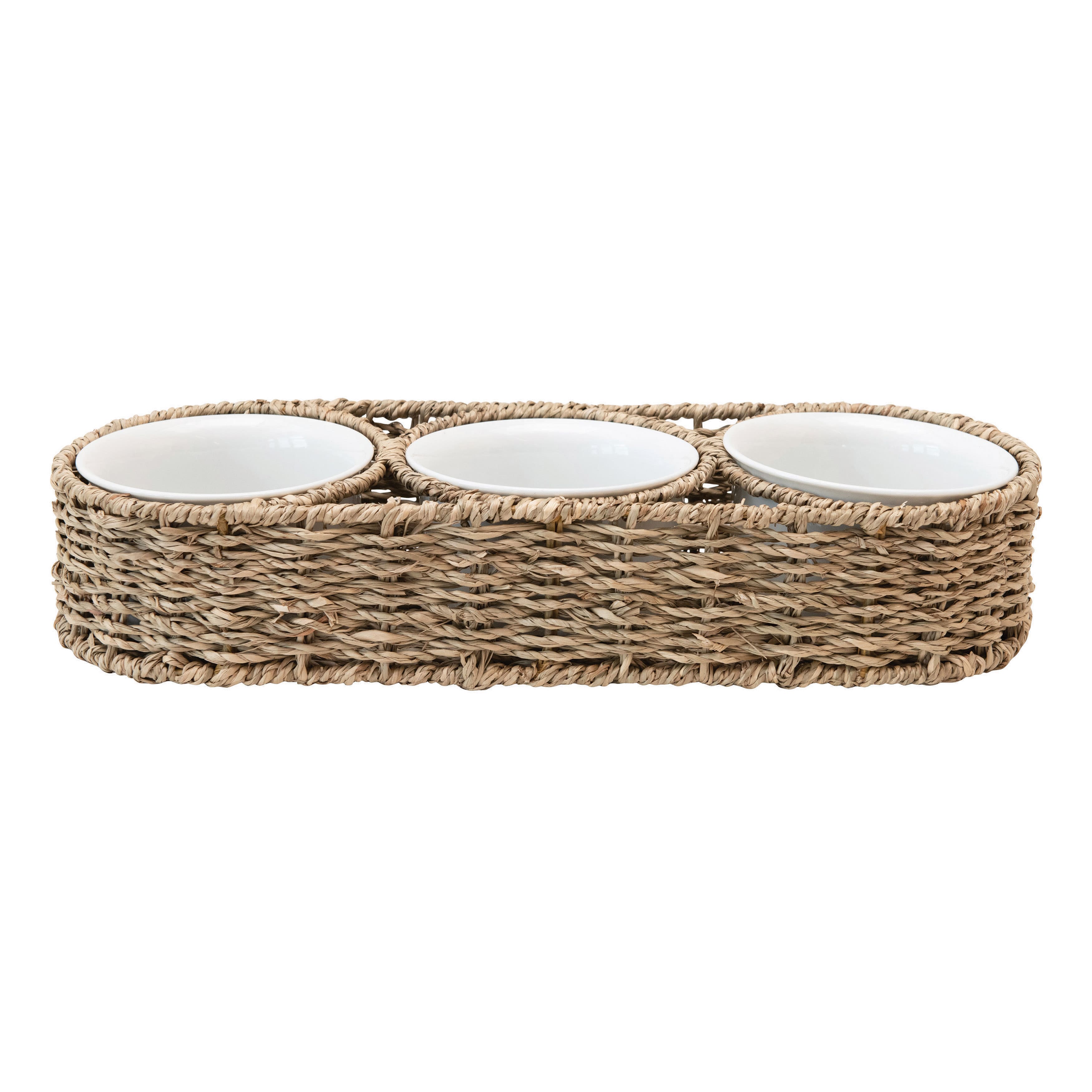 Hand-Woven Seagrass Basket &#x26; Ceramic Bowls Set