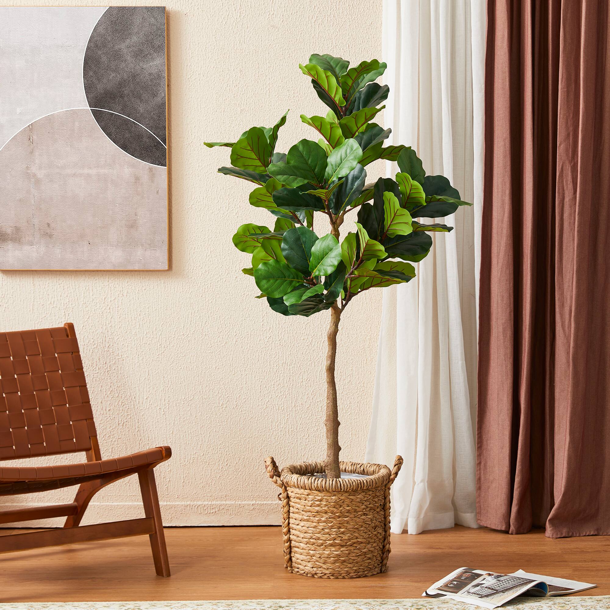 Glitzhome&#xAE; 5ft. Faux Fiddle Leaf Fig Tree in Pot