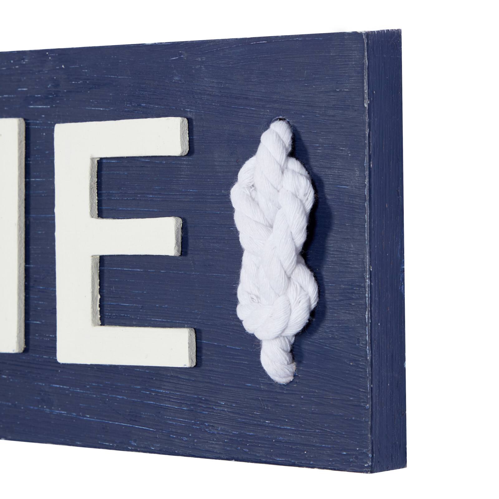 Coastal Blue and White Wood and Metal Welcome Sign, 6" x 32" x 2"