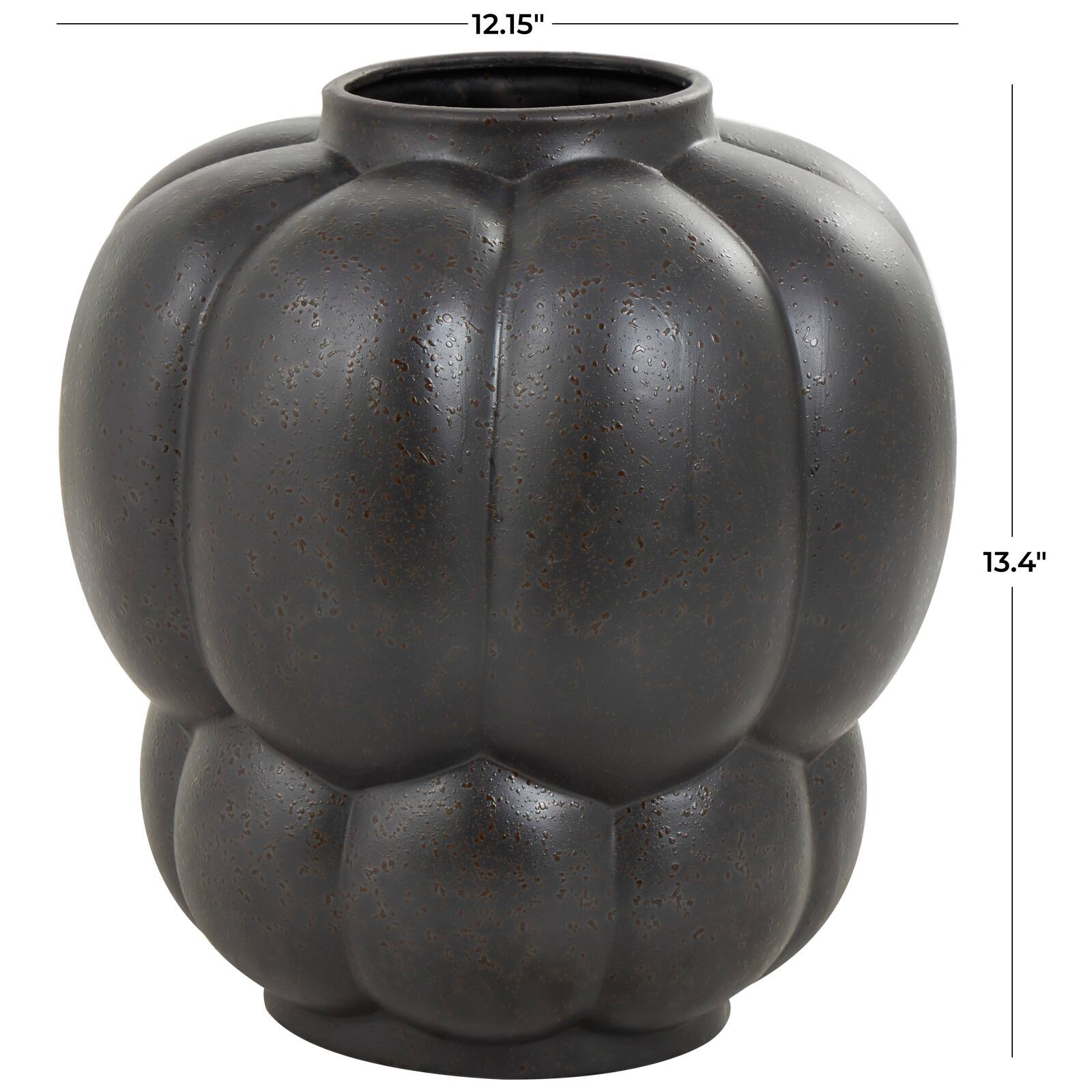 13" Black Speckled Ceramic Bubble Ribbed Vase
