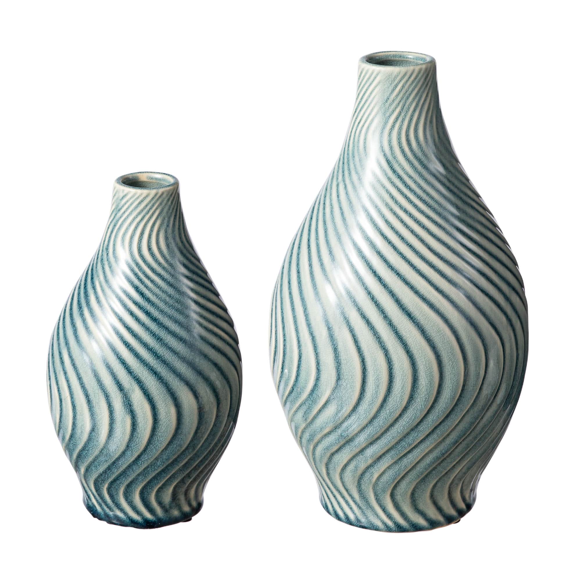 Glitzhome® Spiraling Artistry Turquoise Ceramic Modern Vase Set