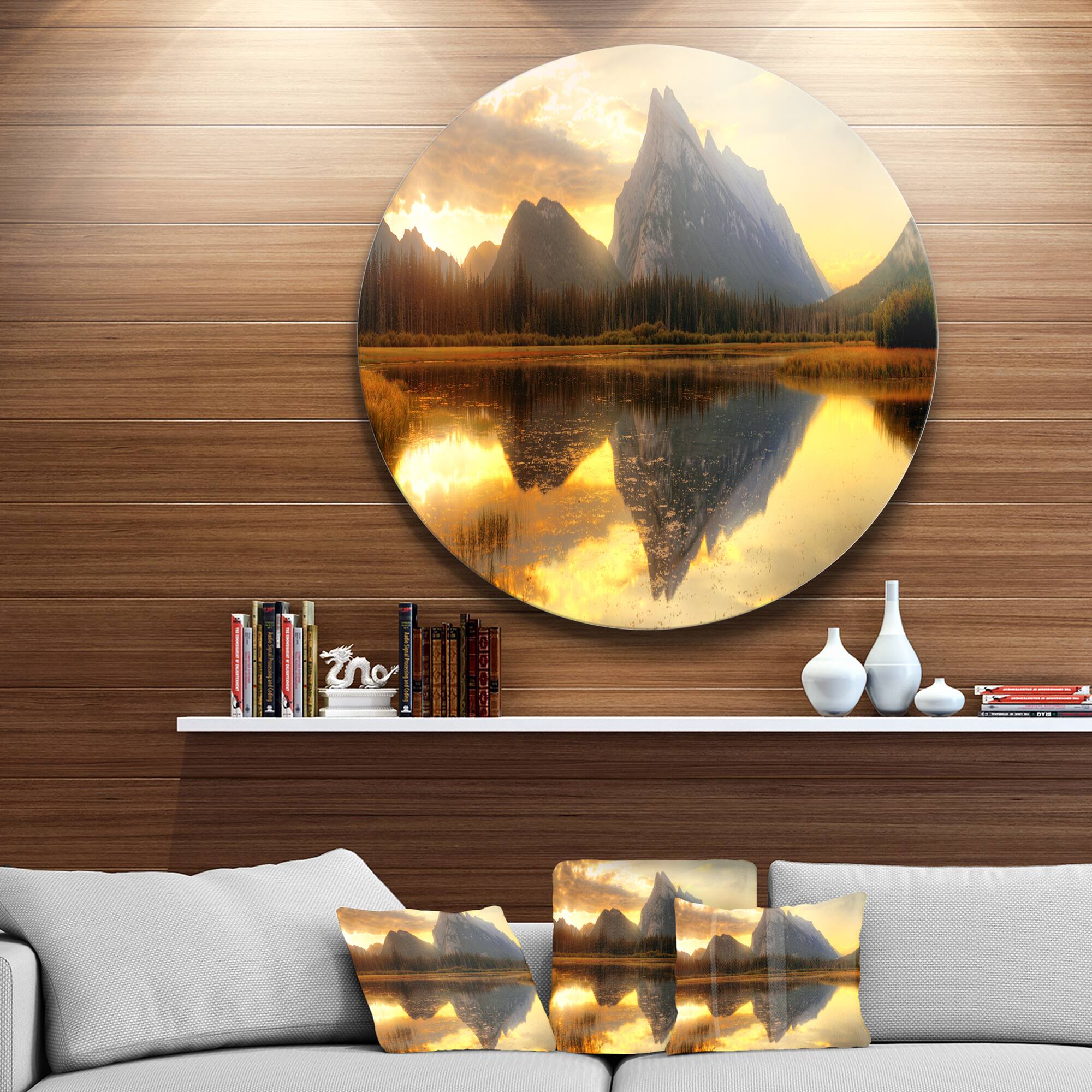 Designart - Vermillion Lake Sunrise in Banff Park' Landscape Metal Circle Wall Art