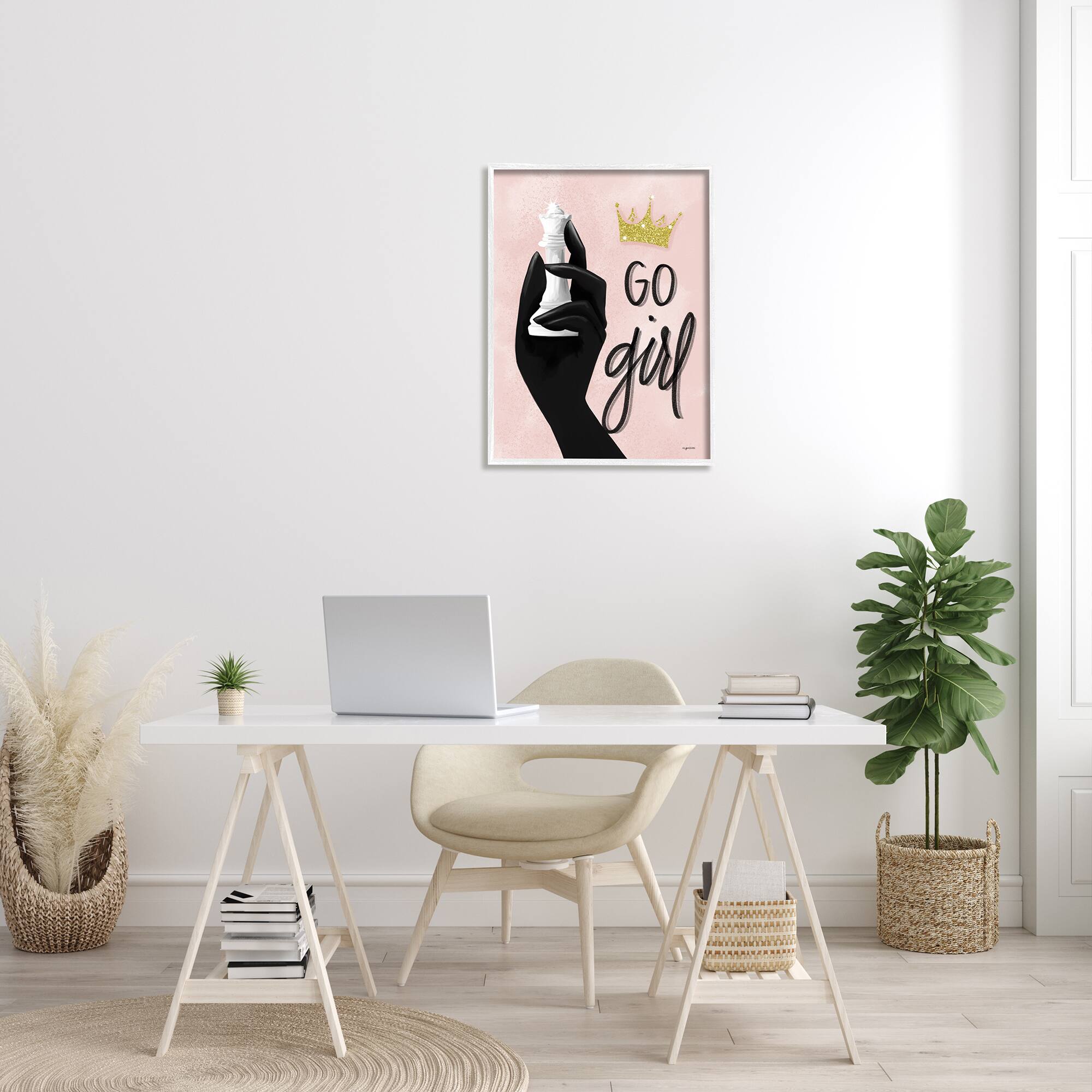 Stupell Industries Go Girl Chess Piece White Framed Wall Art