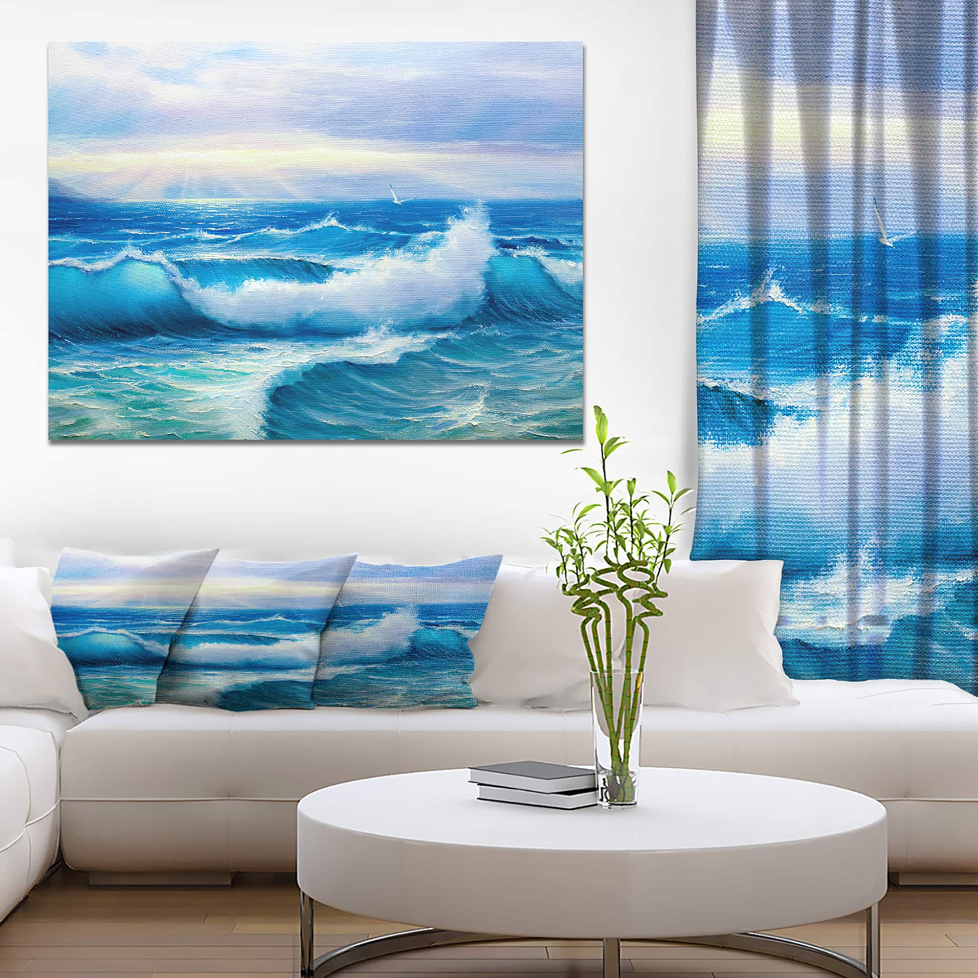 Designart - Sea Wave - Sea &#x26; Shore Painting Print on Wrapped Canvas