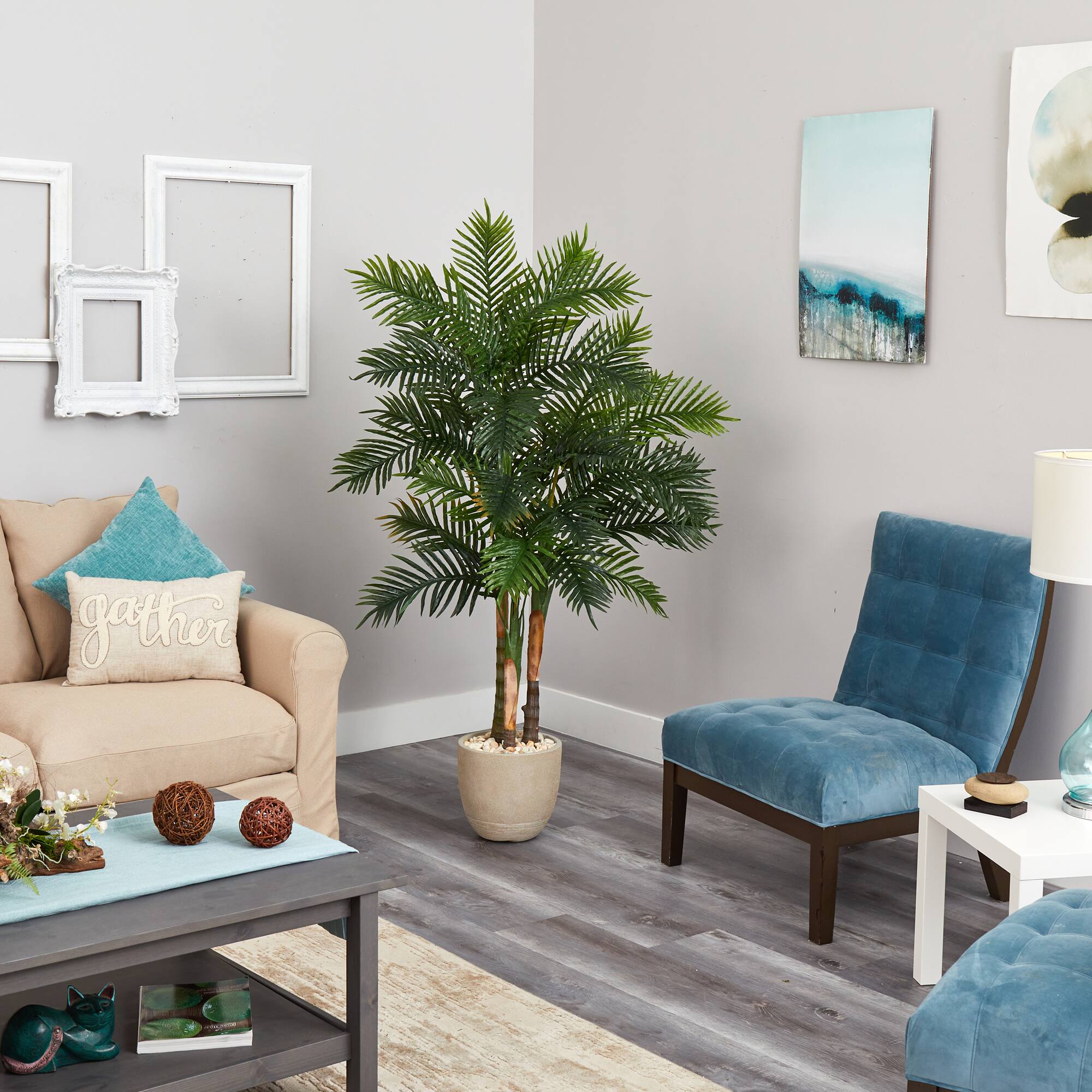 5ft. Areca Palm Tree in Sandstone Planter