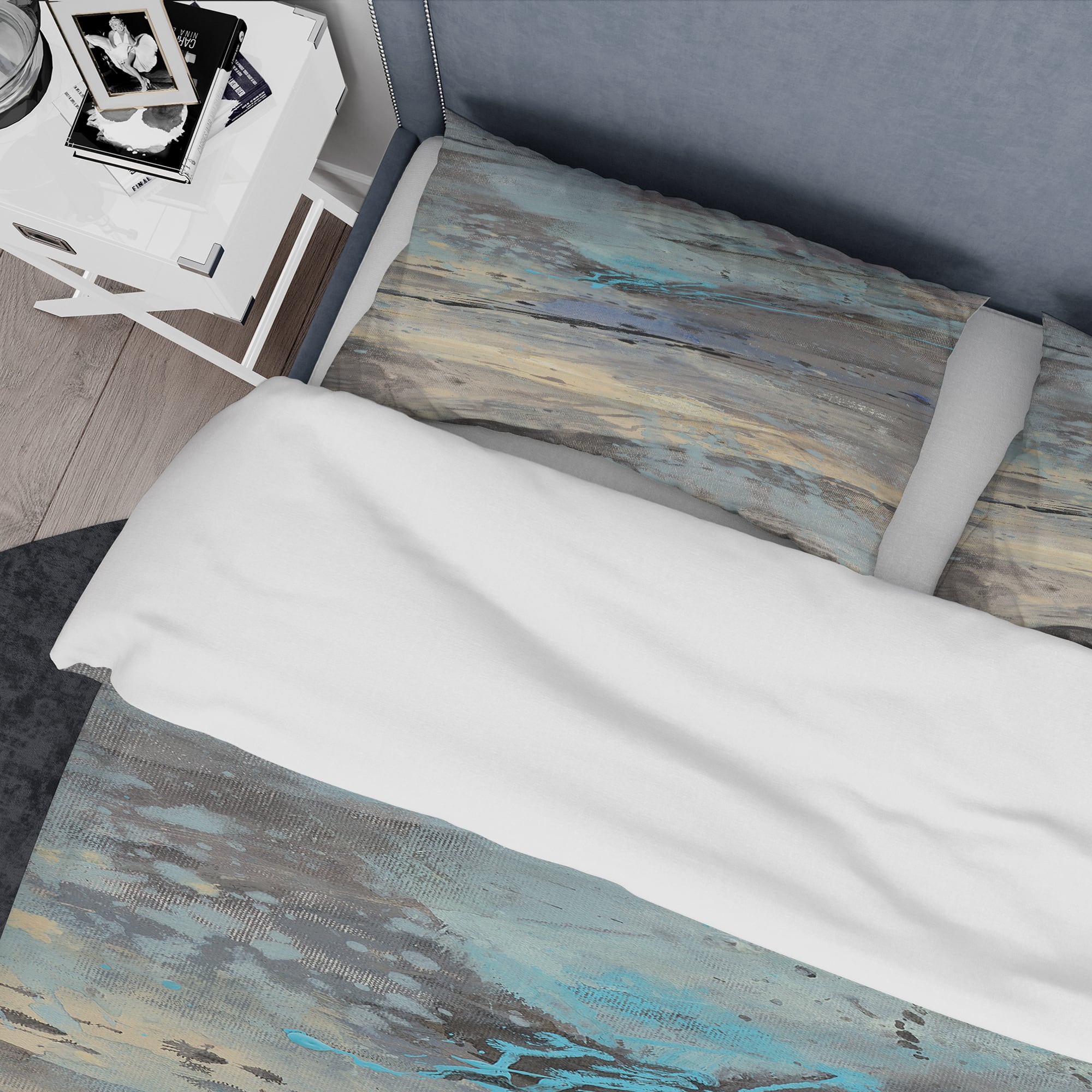 Designart 'Rock Teal Panel I' Geometric Bedding Set - Duvet Cover & Shams