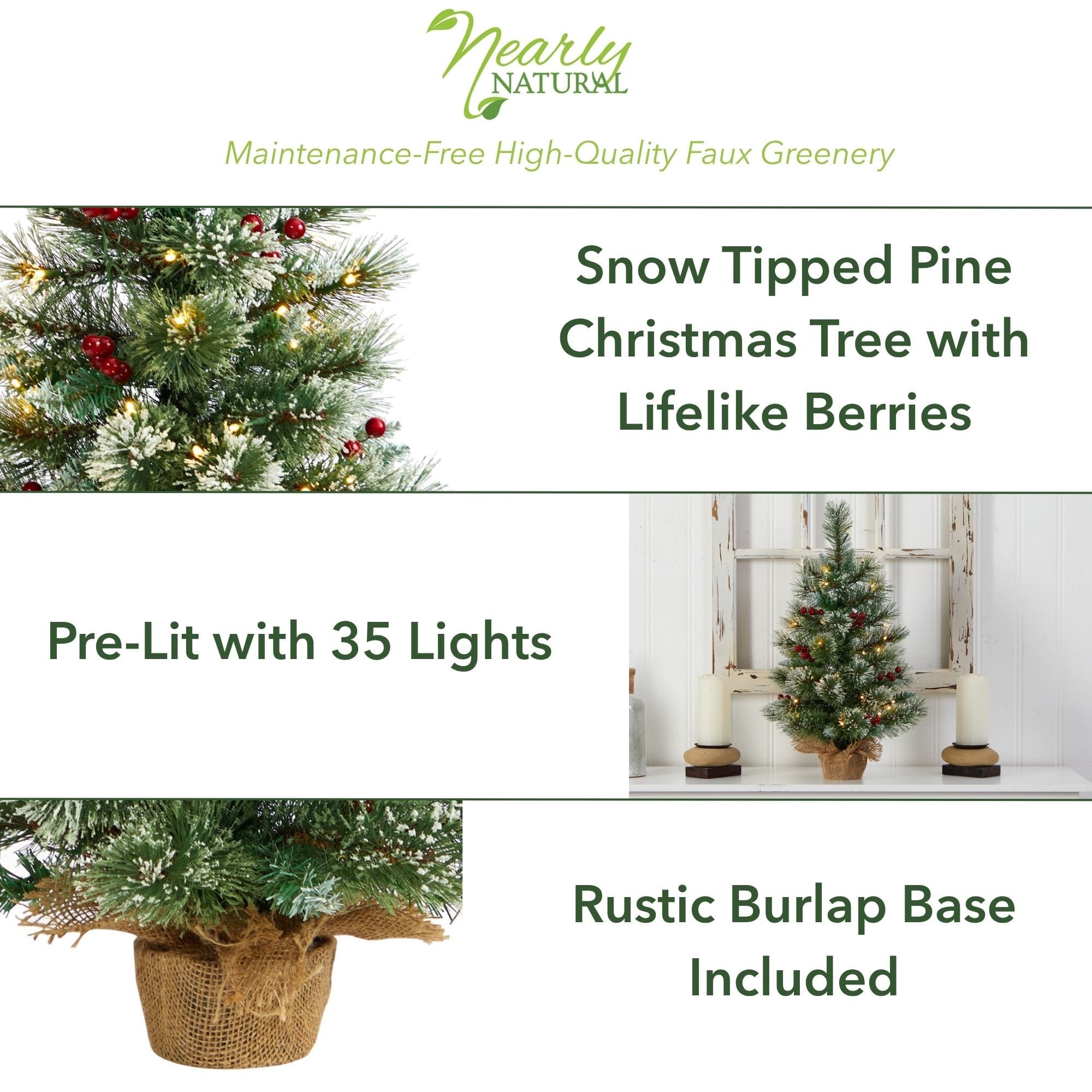 2ft. Pre-Lit Flocked Pine &#x26; Berry Artificial Christmas Tree in Burlap Base, Warm White LED Lights