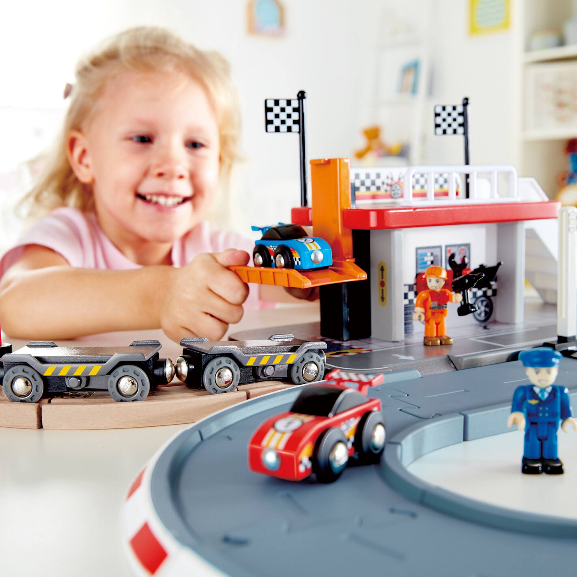 Hape Race Car Transporter Loading &#x26; Towing Playset